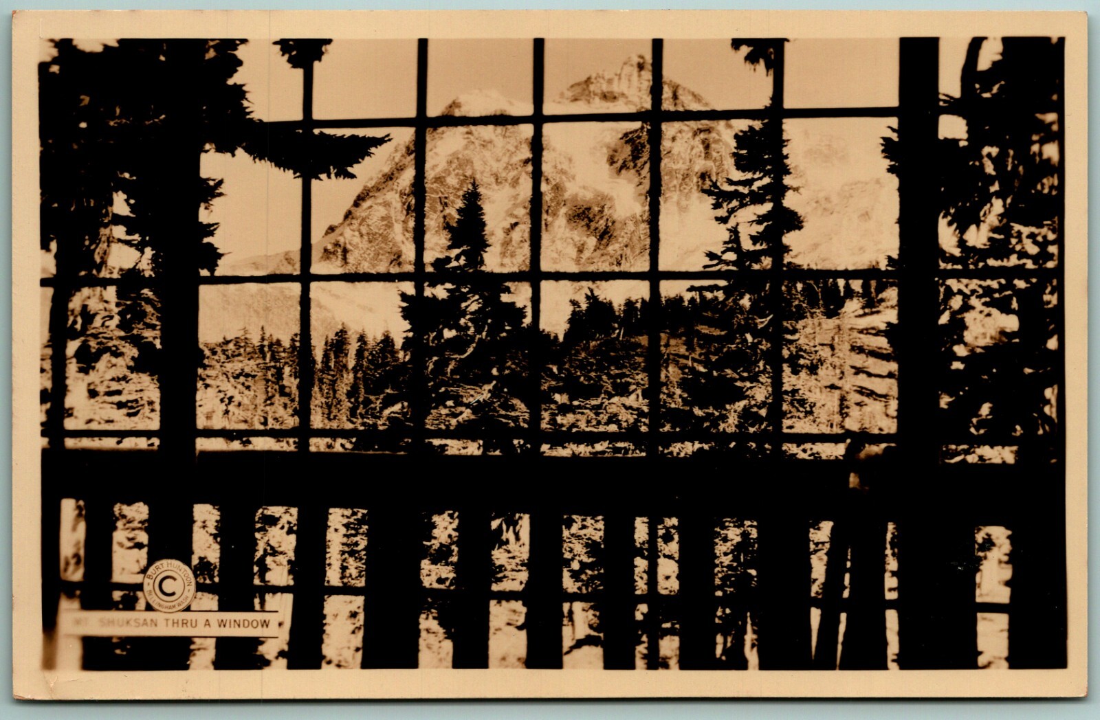 RPPC Mount Shuksan Through a Window Bellingham WA Scenic Photo Co Postcard J1