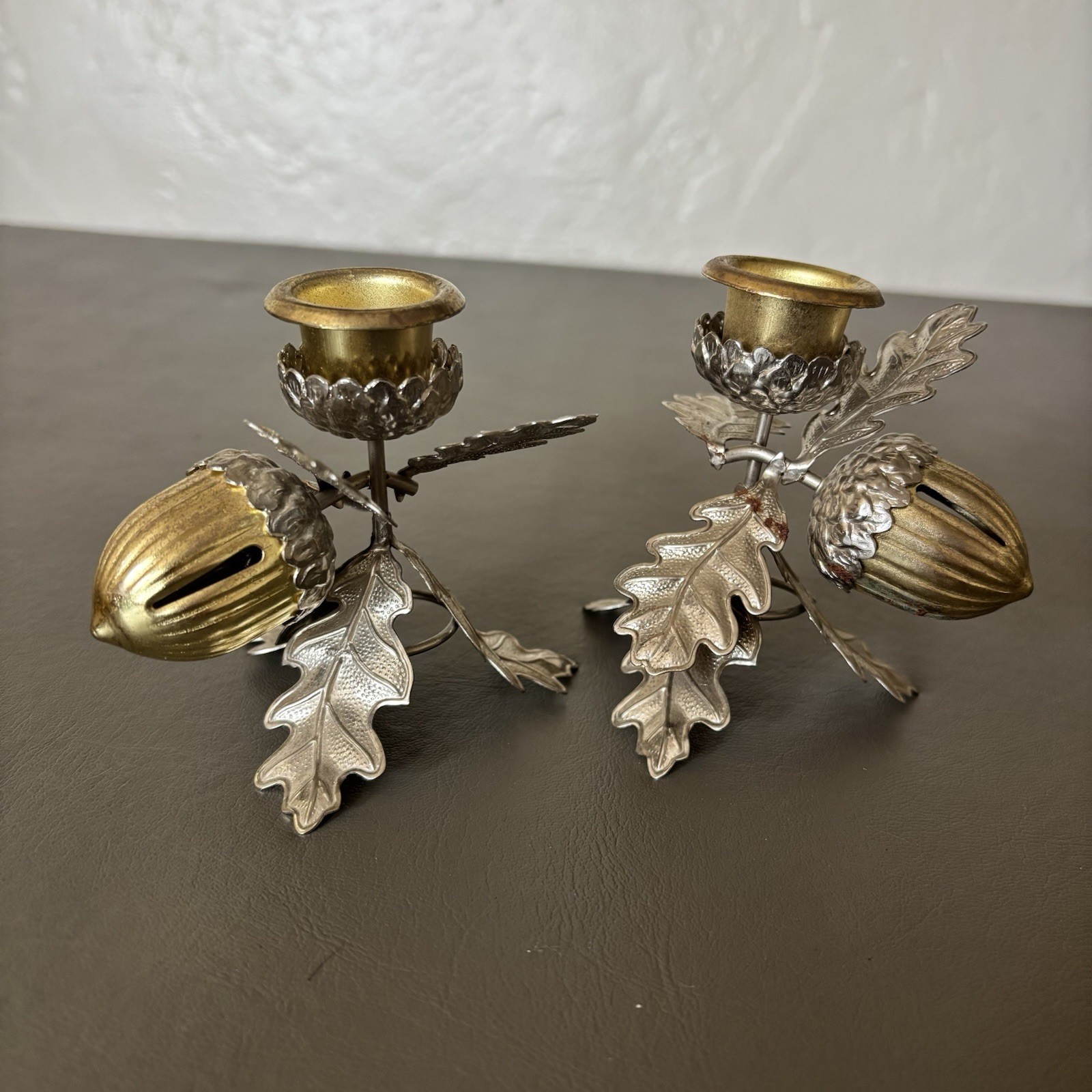 Vintage Metal 3 Candle Holder with Oak Leaves and Acorn Bells Midwest of Cannon