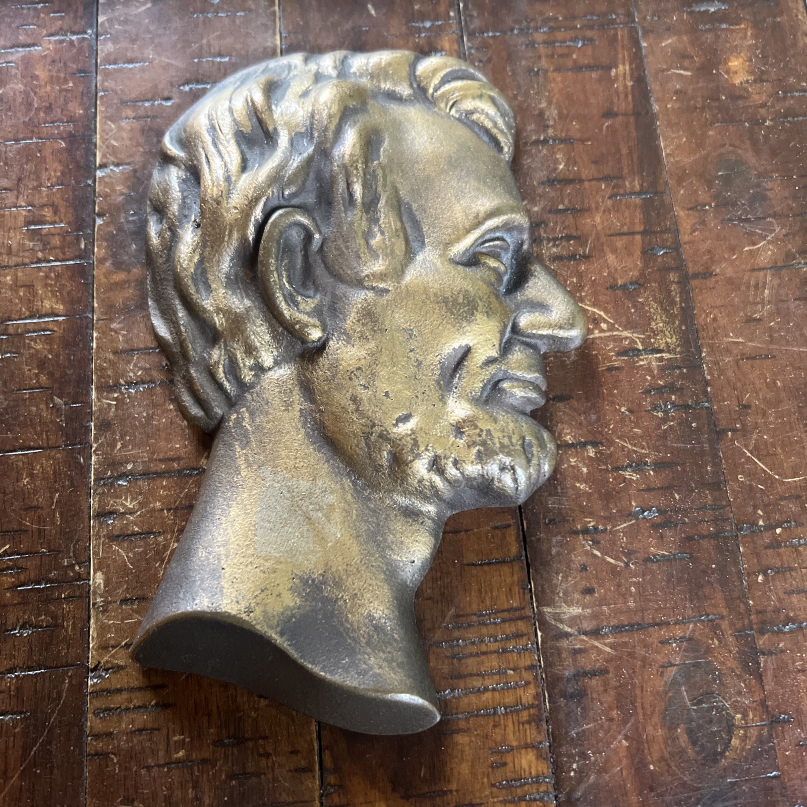 Vtg MCM Art Deco Wall Hanging Abraham Lincoln Cast Bronze Profile Head Figure