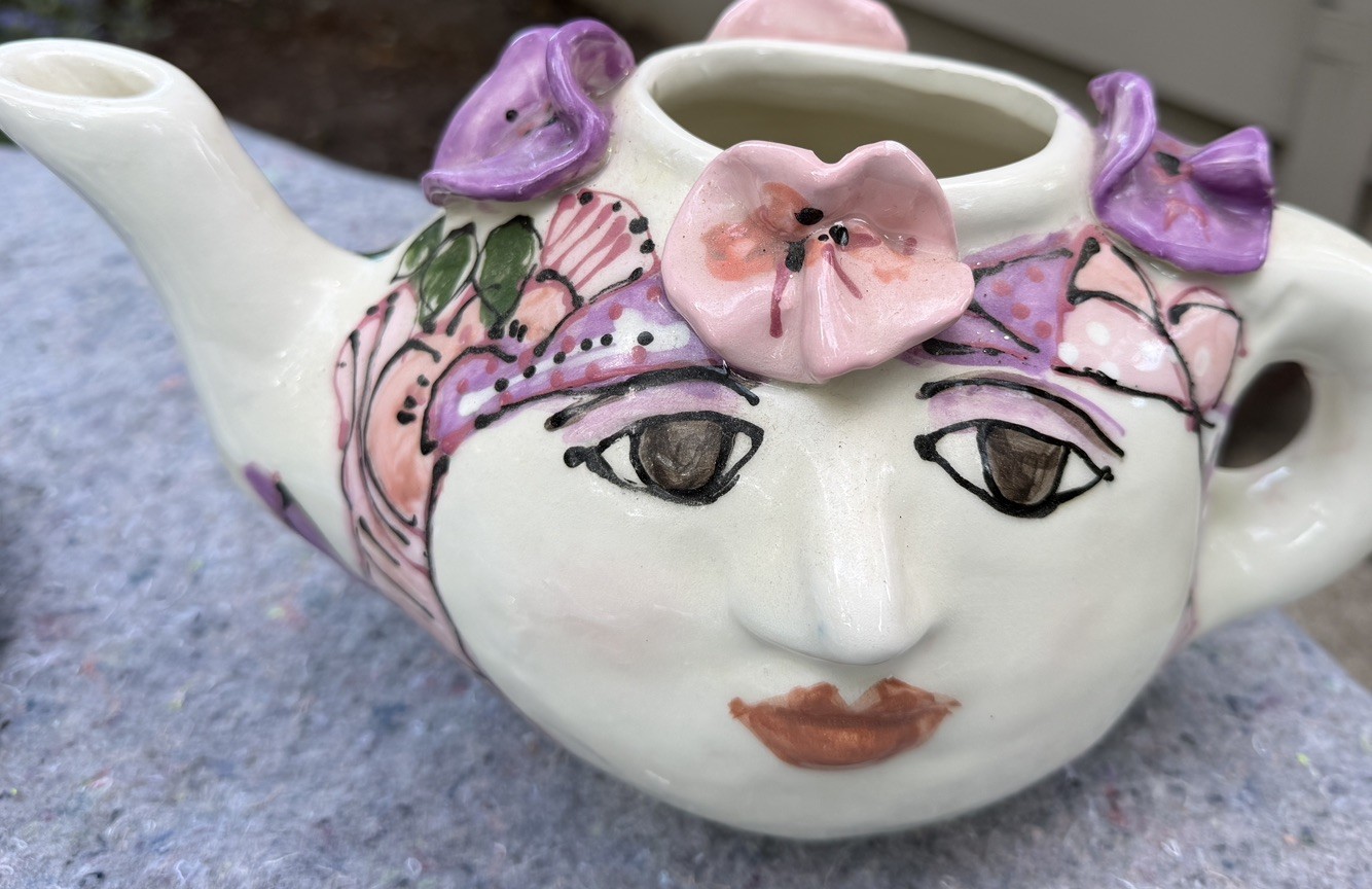 Vintage Sue Bolt Studio Pottery Large Tea Pot  Double Face   Signed