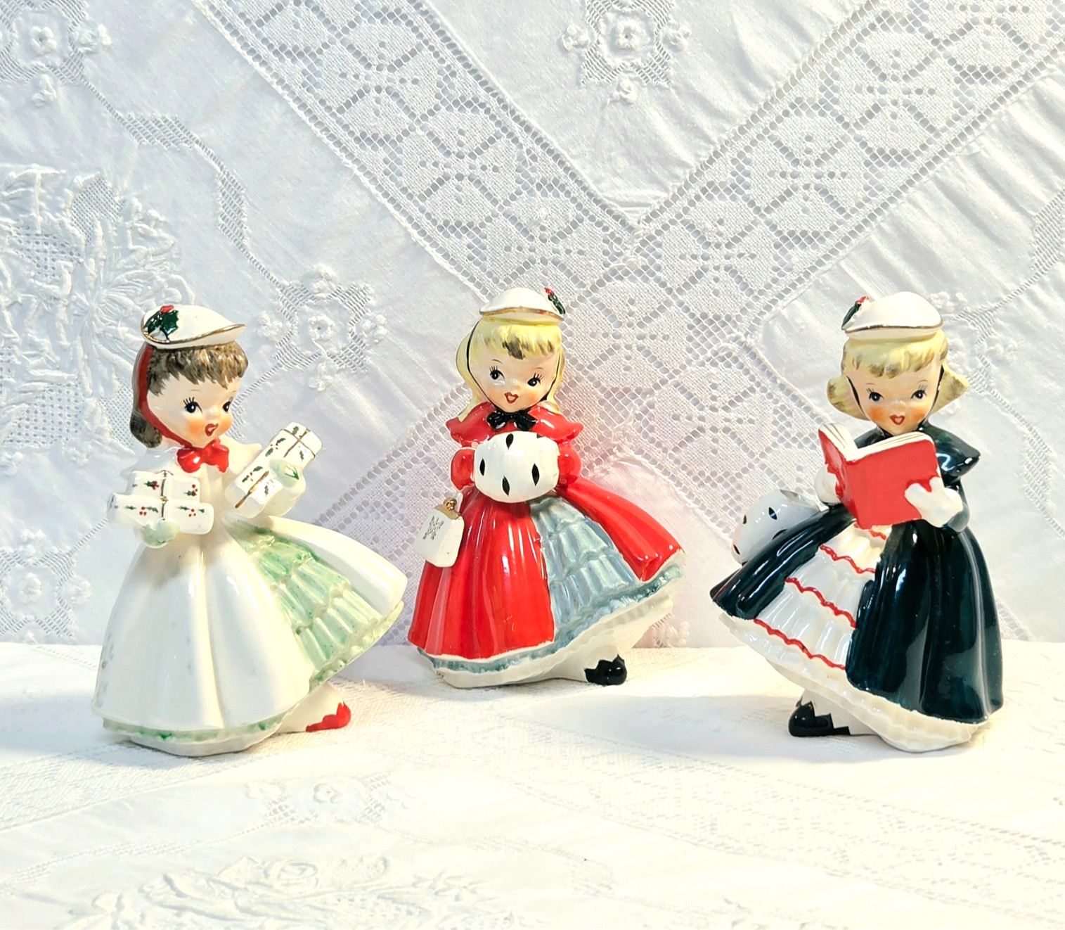 #6 Set of 3 Vintage 1956 Napco Christmas Girl 5