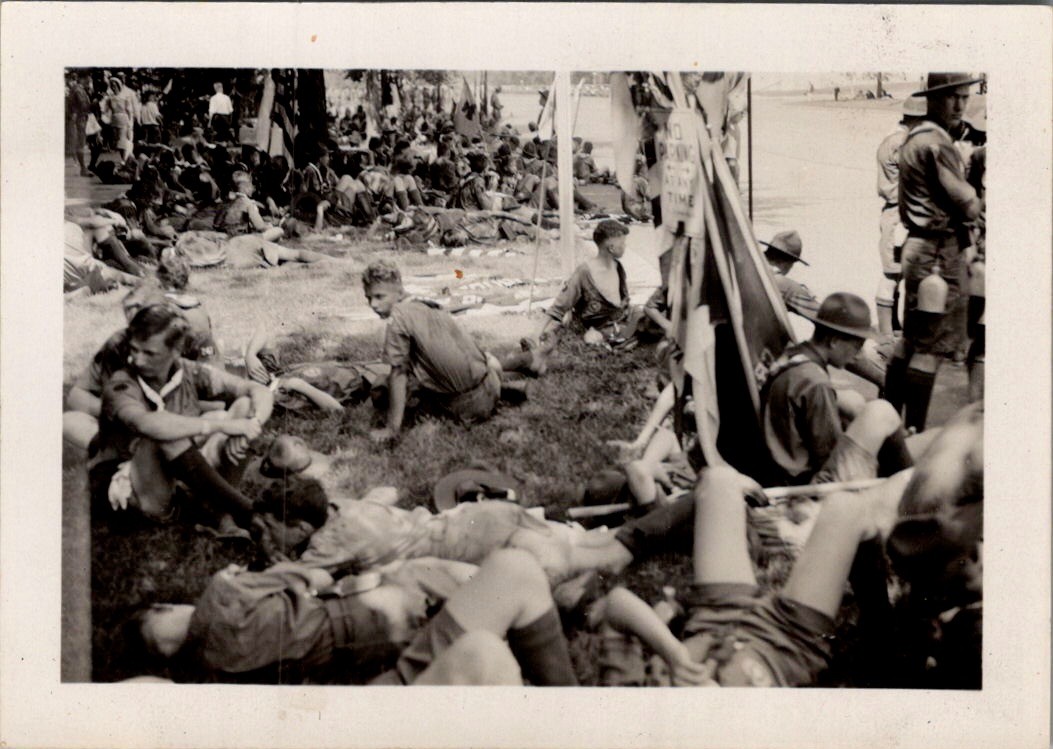 1937 Boy Scout Jamboree Photograph Washington DC Scouts Resting & Flag