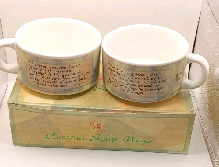 Vtg. 90s Chicken Soup for the Soul Ceramic Soup Mugs Gift Set Giftco New In Box