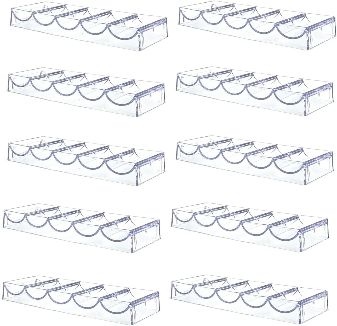 10 Pack Clear Acrylic Poker Chip Tray Rack for Parties Home Casino Nights