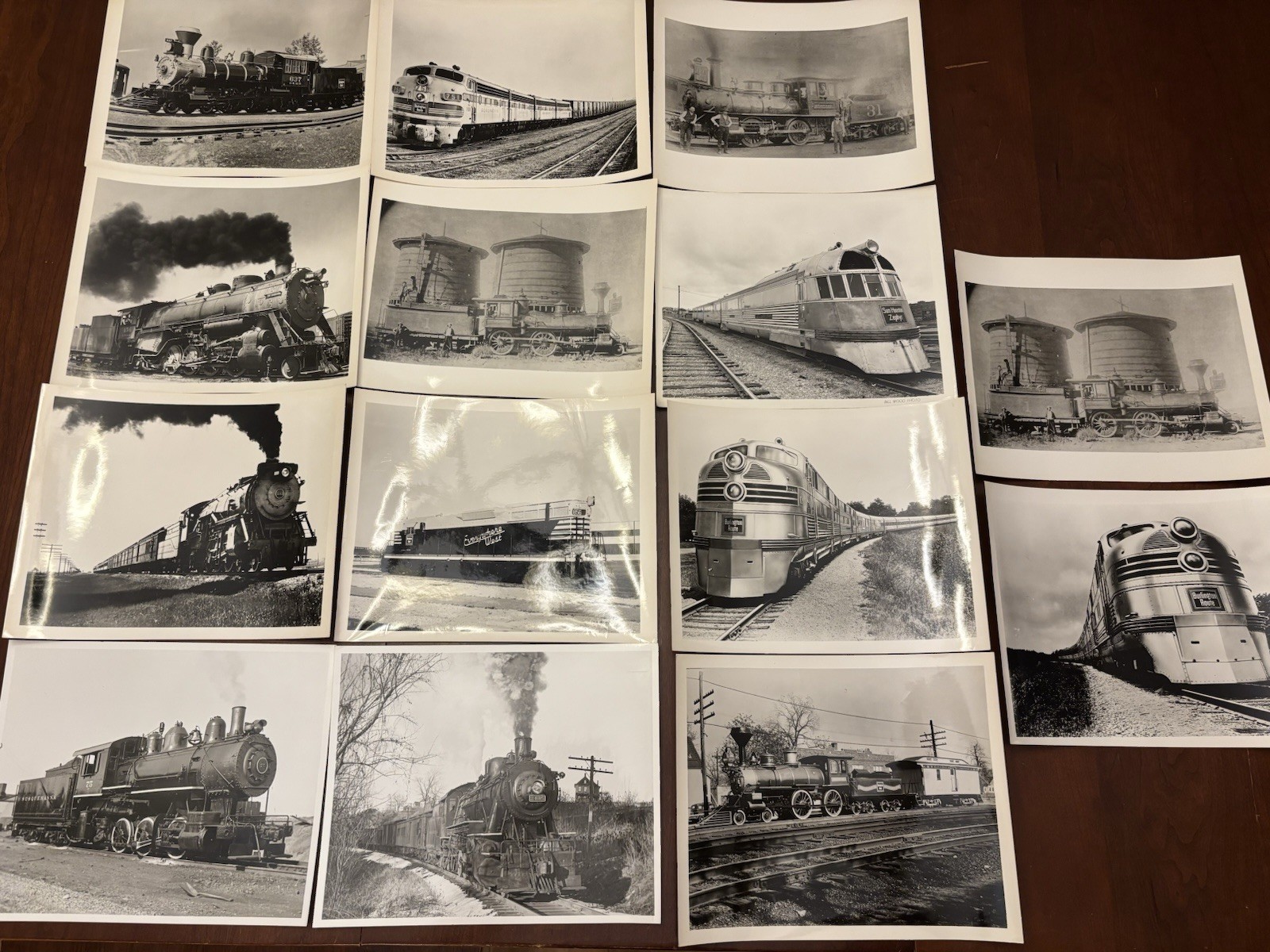 Lot of 13 Vintage Locomotive Train Photographs, Original 8” x 10” Black & White