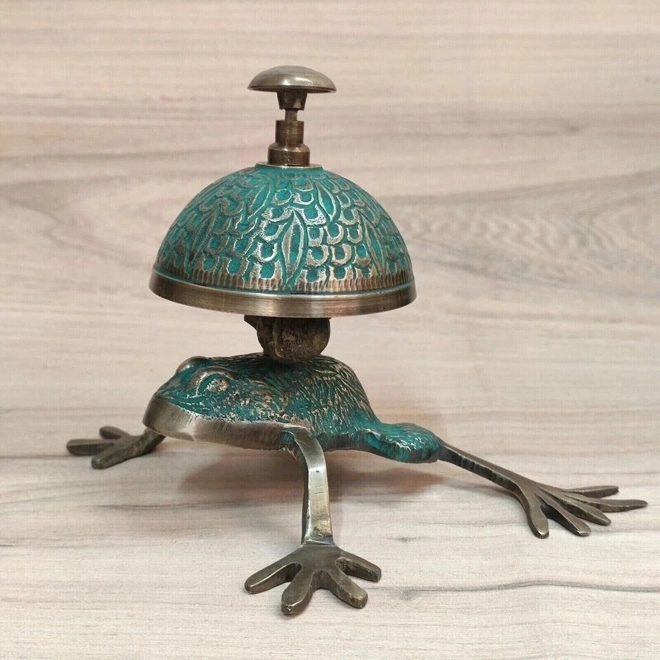 Nautical Brass Frog Desk Bell Vintage Style Antique Look Reception Counter Bell