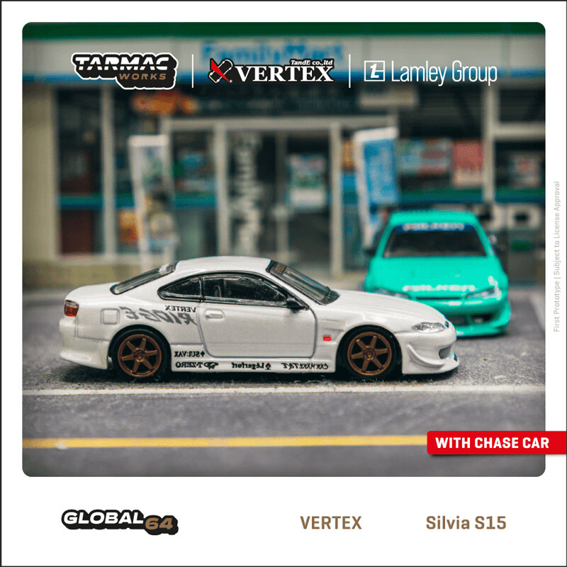 Tarmac Works 1:64 VERTEX Silvia S15 White Metallic Diecast Model - Ideal For Car