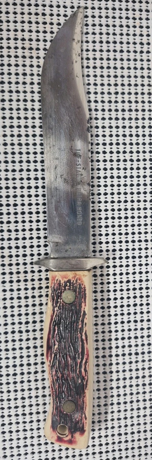 Vintage Imperial Tuf-Stag Ultra Honed BOWIE Knife Faux Stag Handle Prov USA