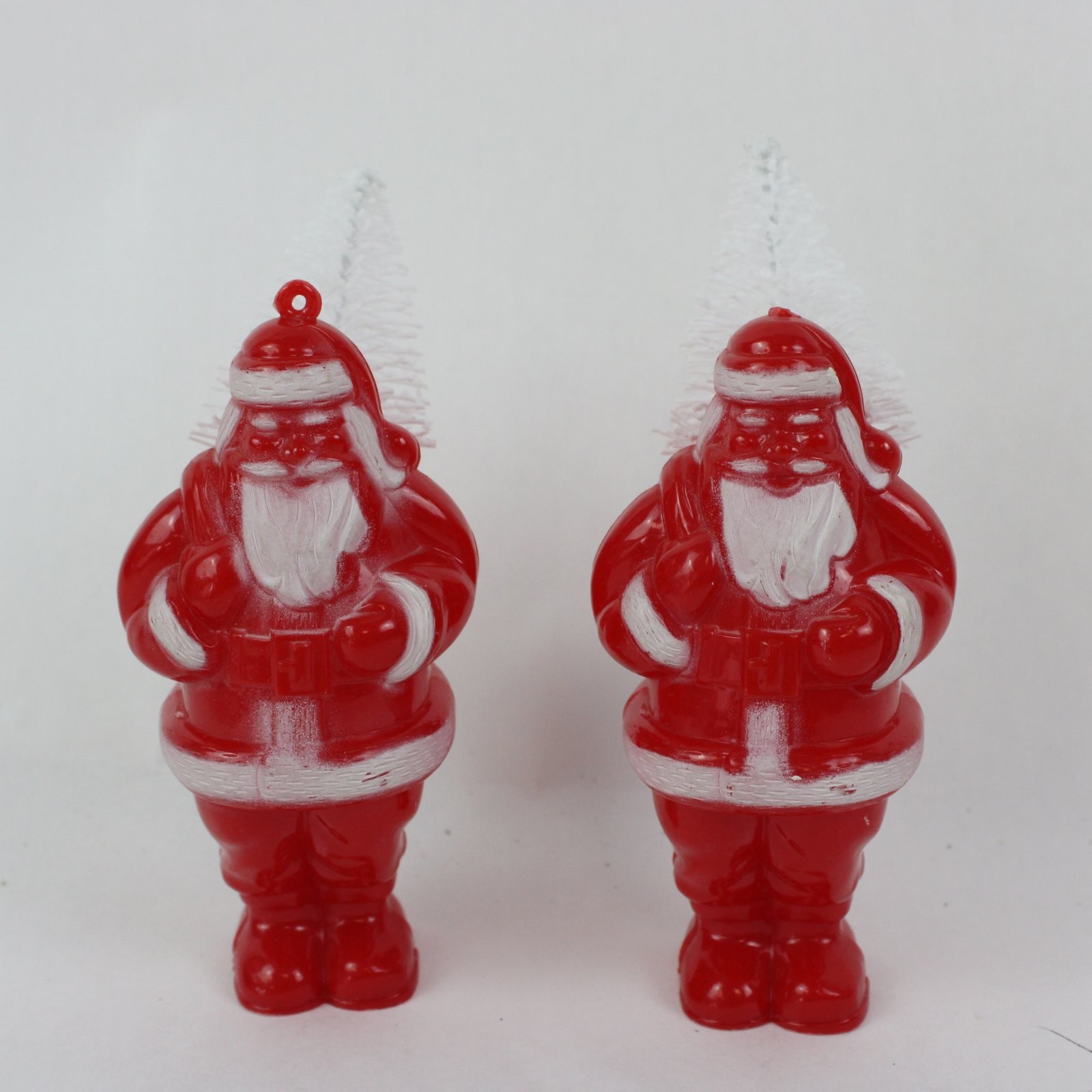 Set of 2 Santa Claus Christmas Hard Plastic Figurines Red White