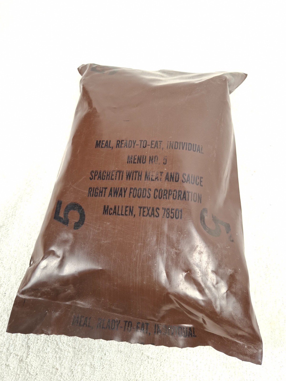 Vintage US Military MRE - Brown Bag Ration - Menu No 5 Spaghetti - 1980s/90s