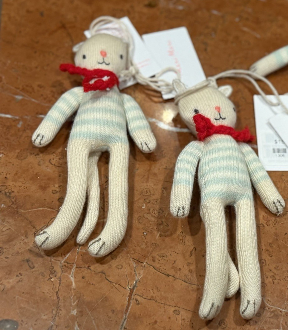MERI MERI ANTHROPOLOGIE STRIPY CHESTER THE CAT ORNAMENTS HANGING DECOR LOT 2 NEW