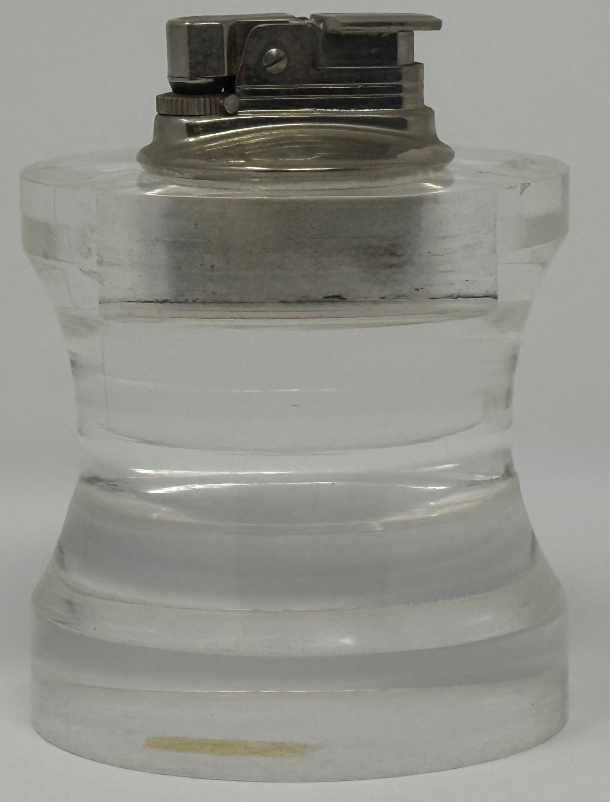 Vintage Evans Japan Clear Lucite Style Table Gas Lighter Silver Tone Untested