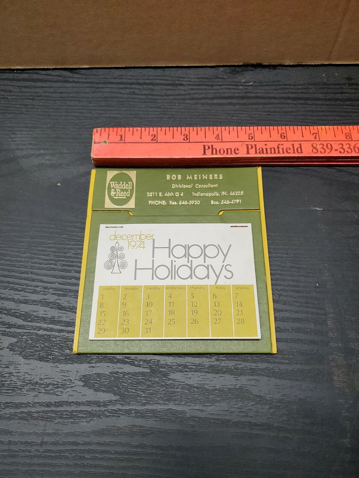 1975 Desk Top Calendar / Waddell & Reed - BOB MEINERS Divisional Consultant  Ind