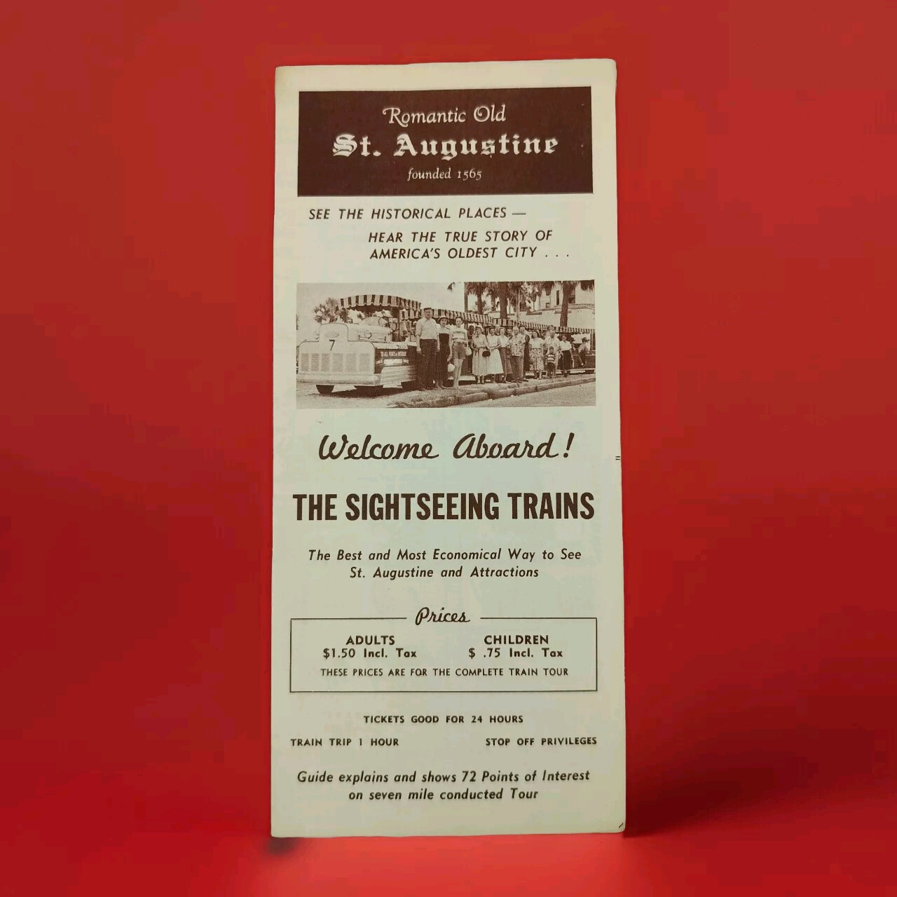 St. Augustine One Page Sight Seeing Vintage Travel Brochure Booklet Map Trains