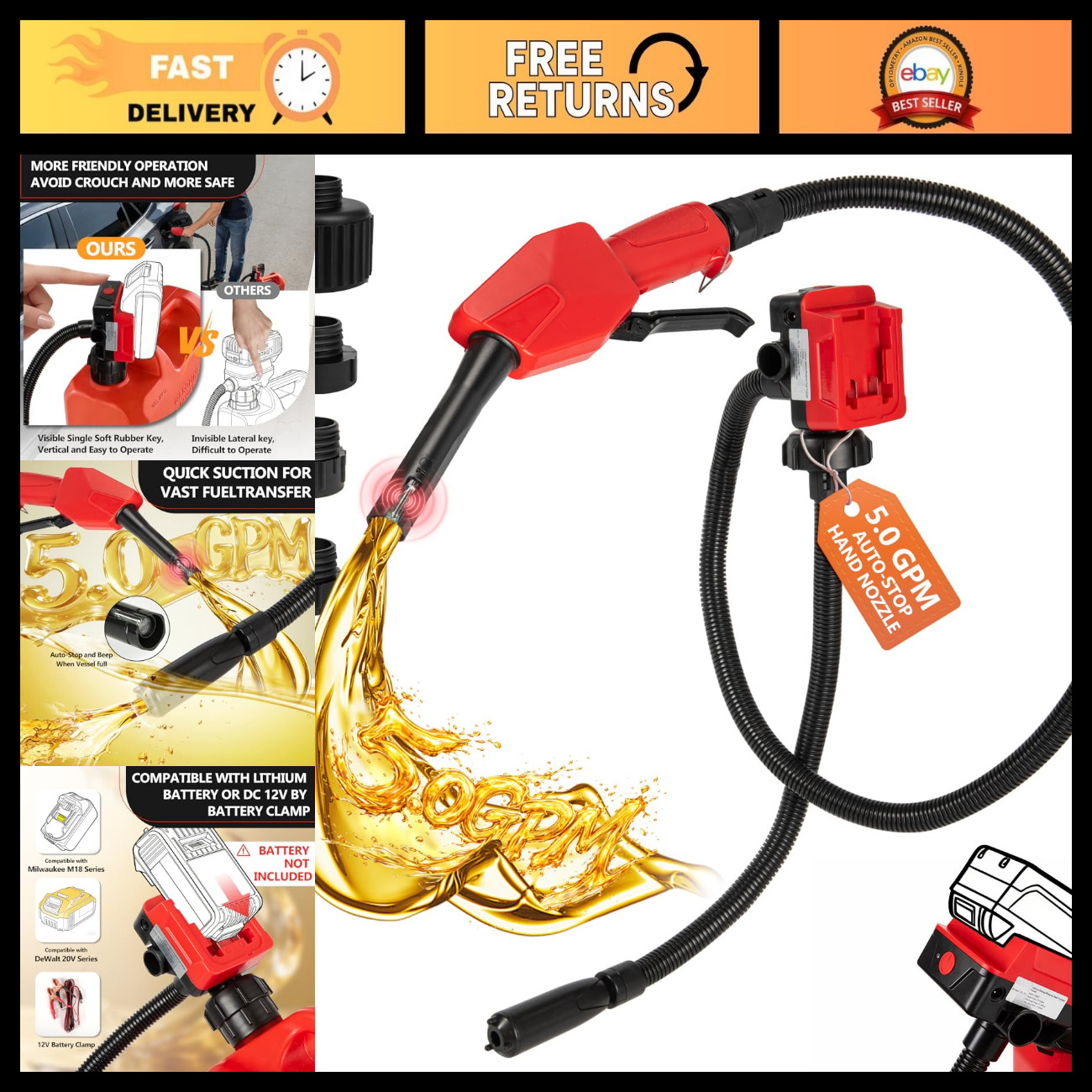 Cordless 5.0GPM Gas Pump with Auto-Stop & Hand Nozzle, 51
