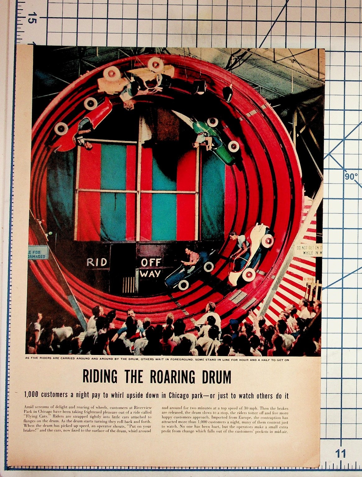 Vintage Chicago Riverview Park Roaring Drum Flying Cars Ride Magazine Print