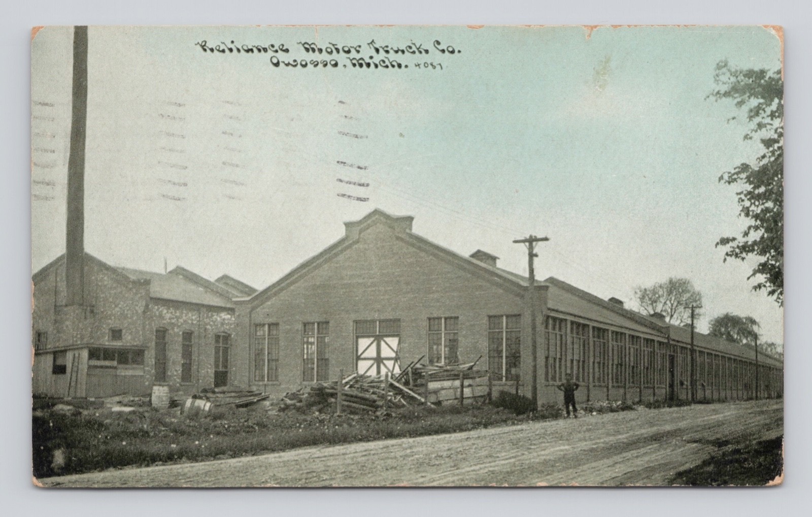 Postcard  Reliance Motor Truck Company Factory Building MI Owosso Michigan 1914