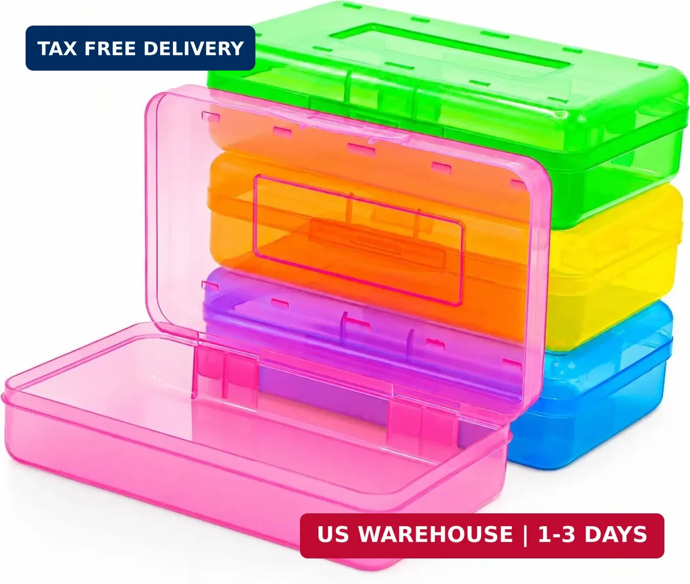 4E's Novelty 4 Pack Large Pencil Case Boxes, Hard Plastic Pencil Boxes Bulk Clas