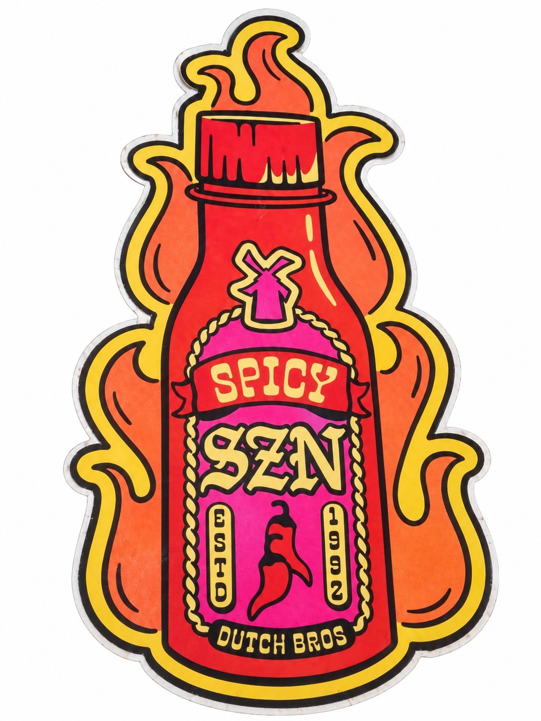 Dutch Bros Coffee Spicy SZN Hot Sauce Sticker May 2023 Flames Coffee Decal 