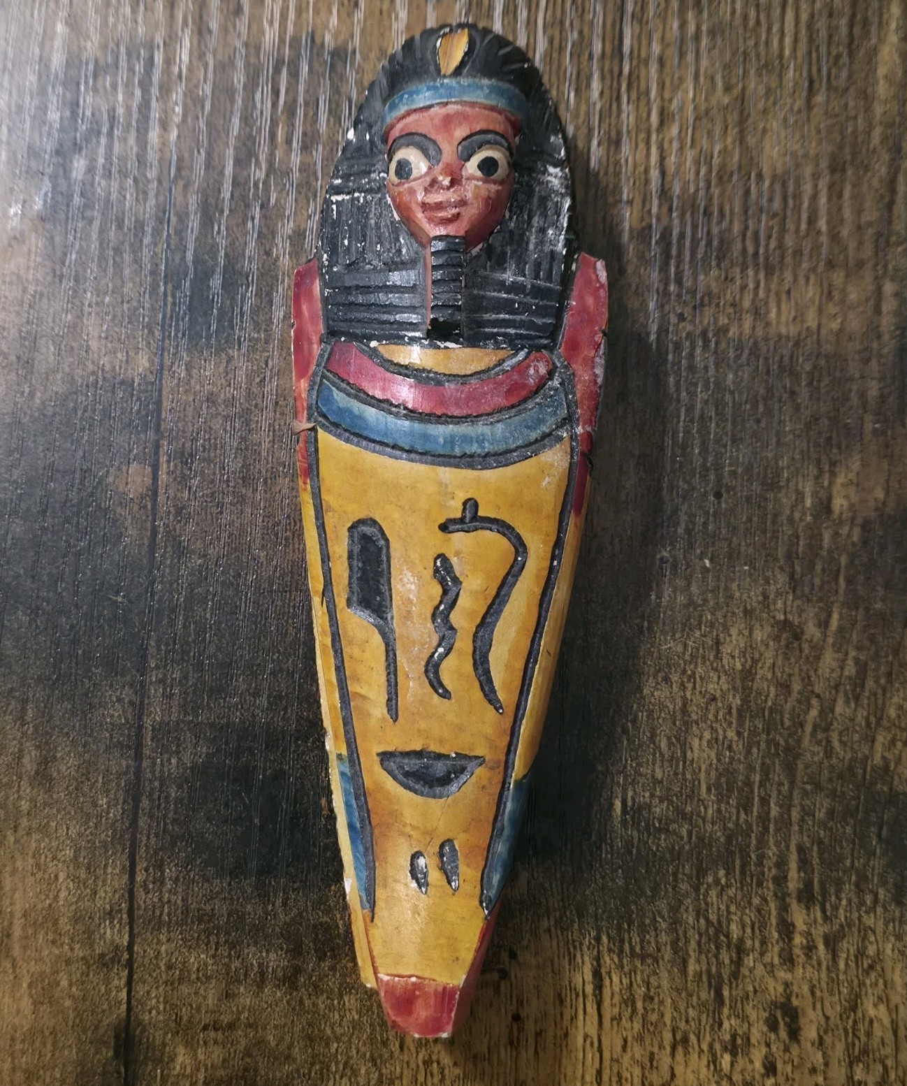 **Vintage Hand-Painted Egyptian Sarcophagus Trinket Box with Removable Mummy