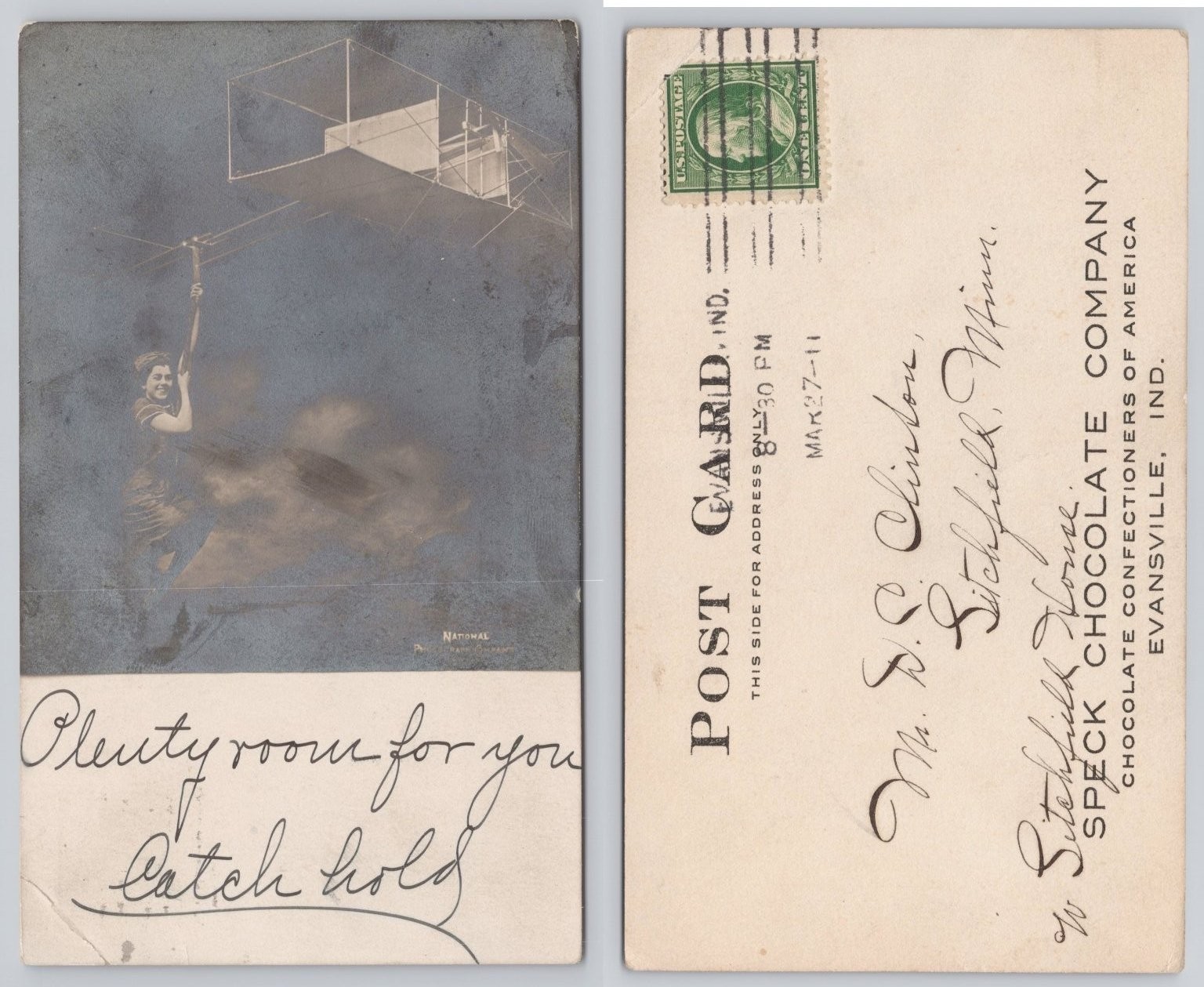 RPPC 1911 Speck Chocolate Advert Postcard Woman Flying Early Aircraft Fantasy