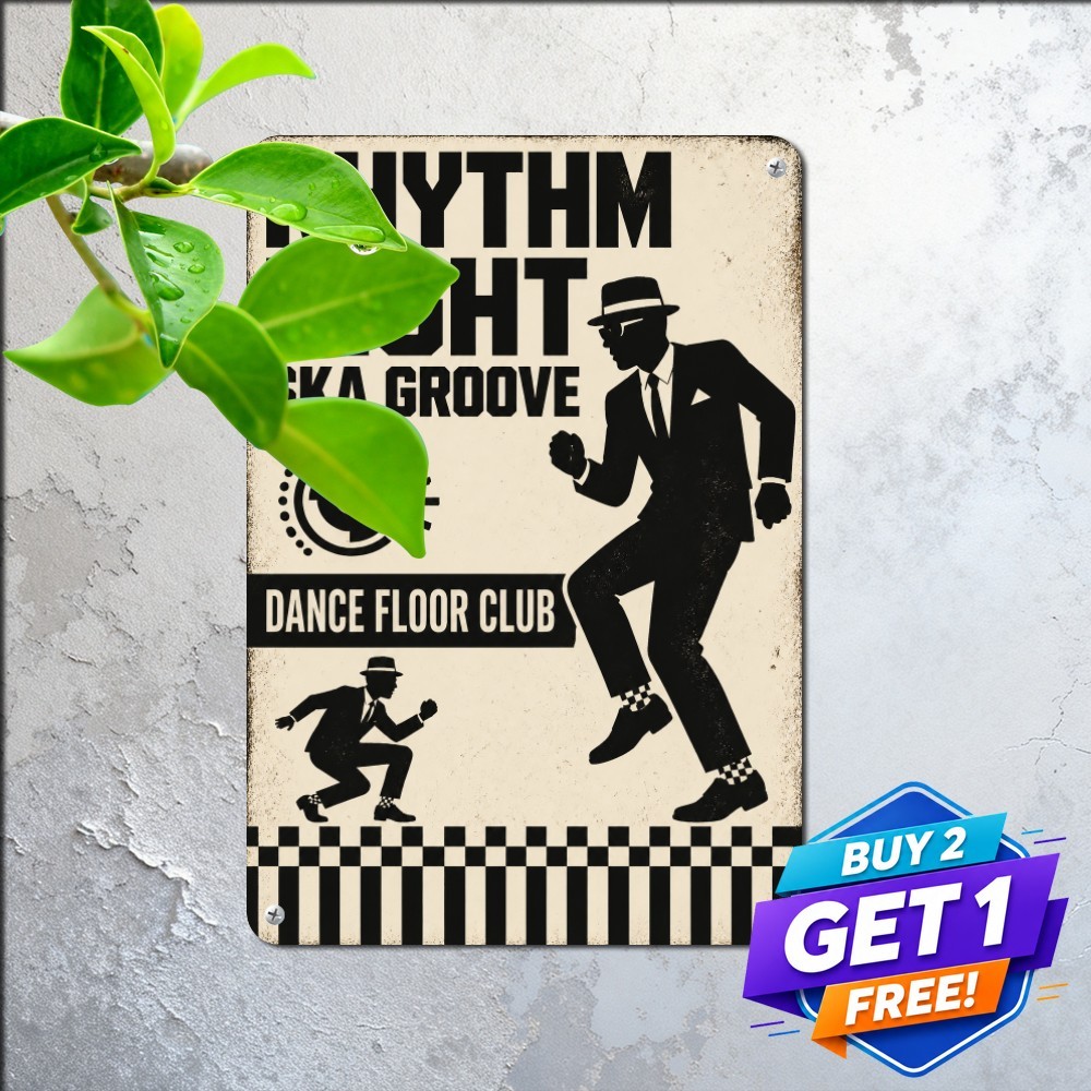 Retro Ska Punk Music Plaque Vintage Two Tone Beat Lounge Tin Metal Wall Sign