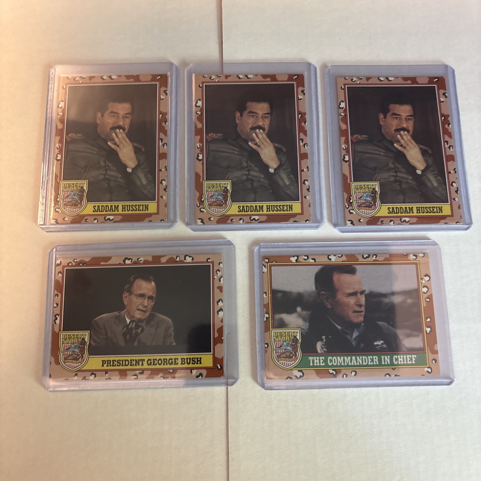 3 1991 Topps Desert Storm #189 Saddam Hussein Mint Rookie Card RC Iraq + 2 Bush