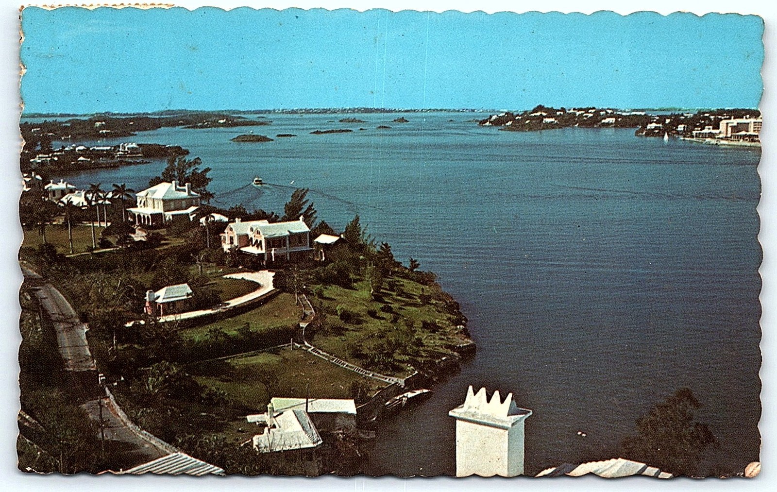 Vintage Bermuda aerial view postcard from Paget, 1970s