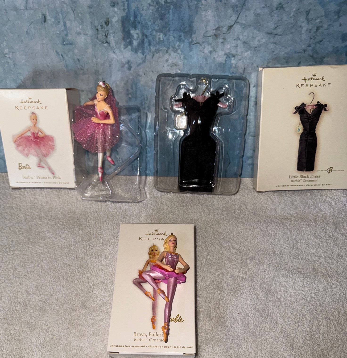hallmark keepsake Barbie ornament Ballerina, Prima in pink black dress lot