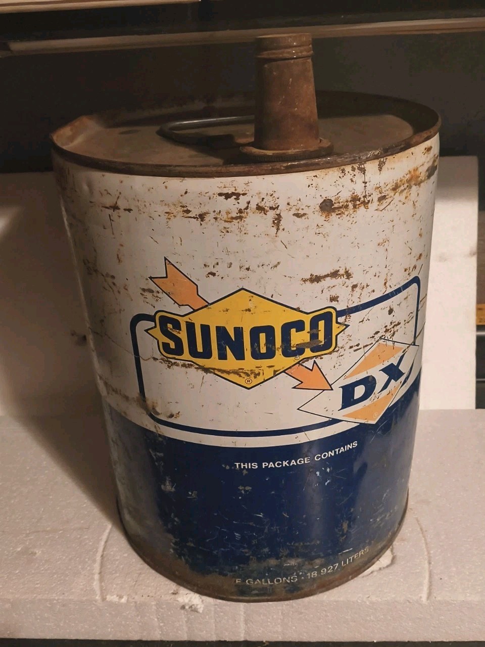 Vintage Sunoco DX 5 Gallon Motor Oil Can Blue Advertising Sunray Empty 
