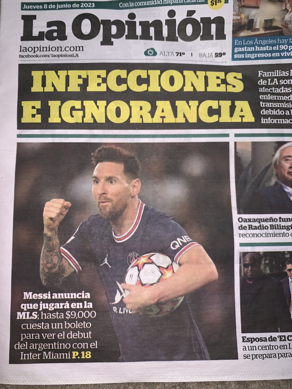Messi Joins Inter Miami Lot of 2 Newspapers June 8 2023 Daily Breeze La Opinion
