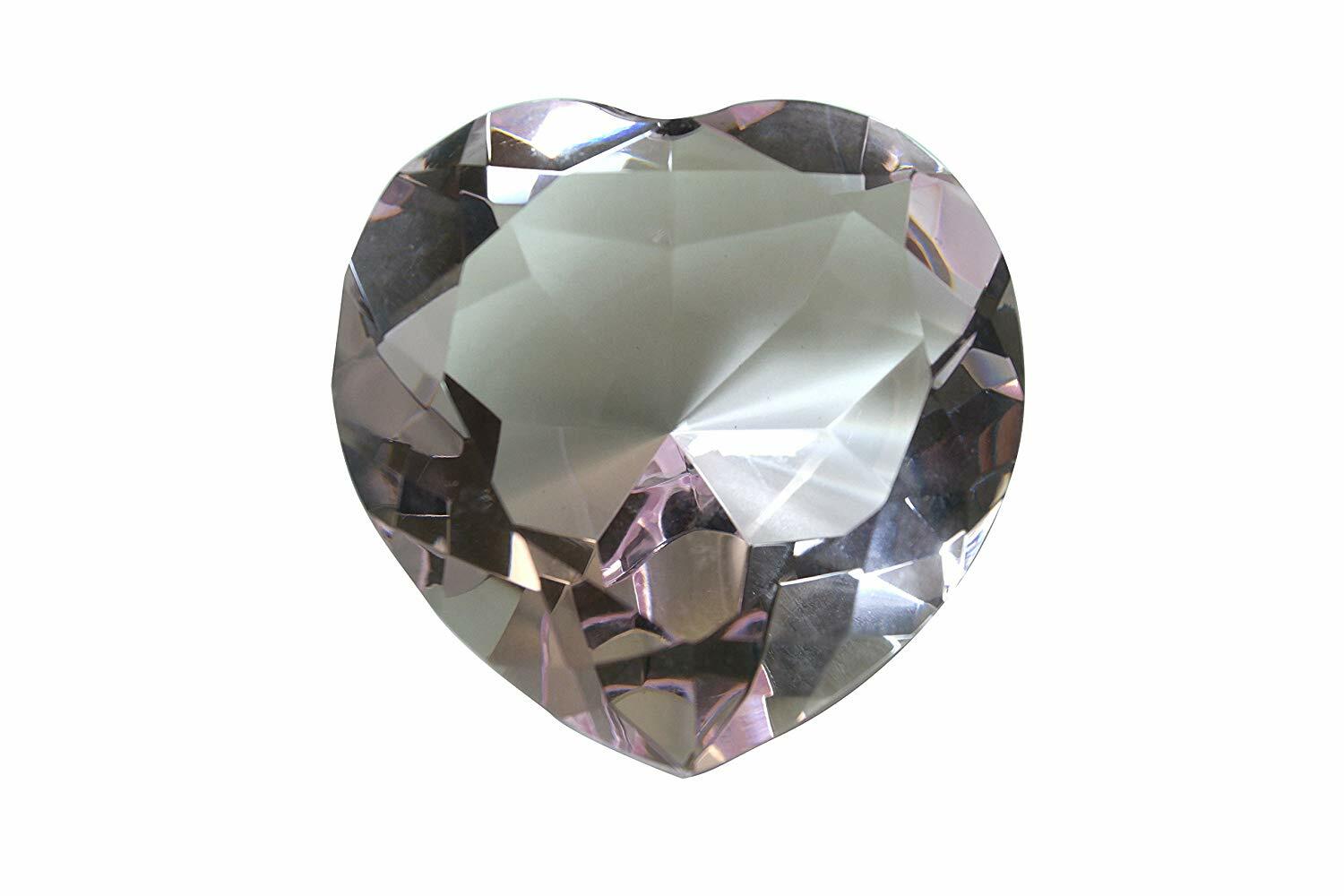 Tripact Lavender Crystal Diamond Heart Shaped Jewel Paperweight 80mm Diameter