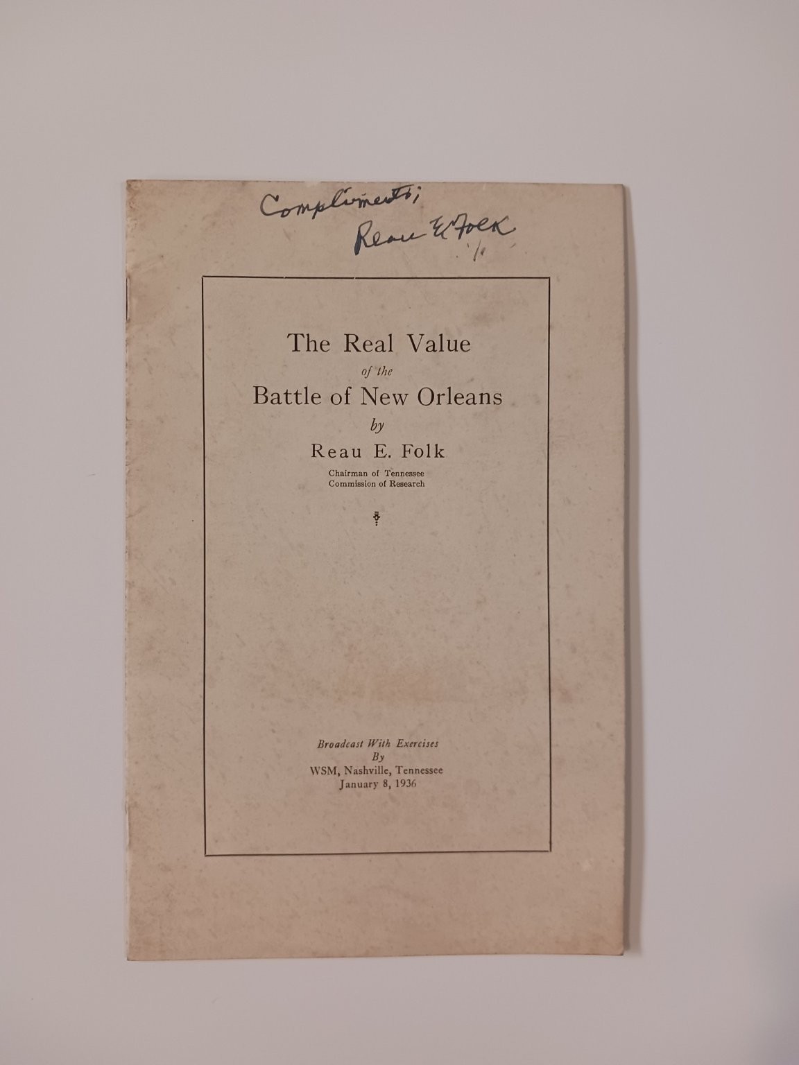 1936 Reau E. Folk Signed Battle of New Orleans WSM Nashville Broadcast Booklet