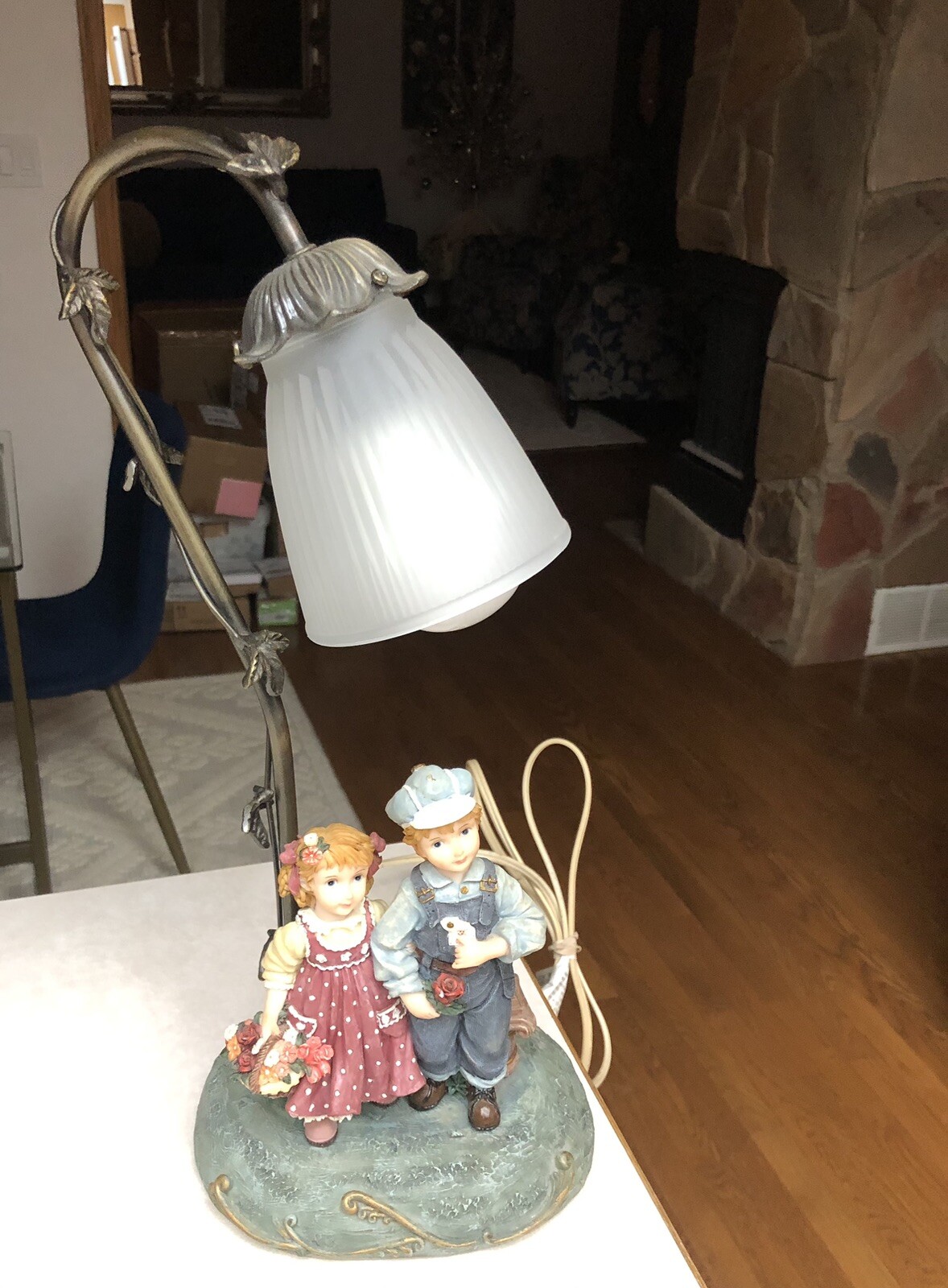 Vintage Montefiori Collection Girl & Boy Lamp with Shade 17 1/2” Genuine