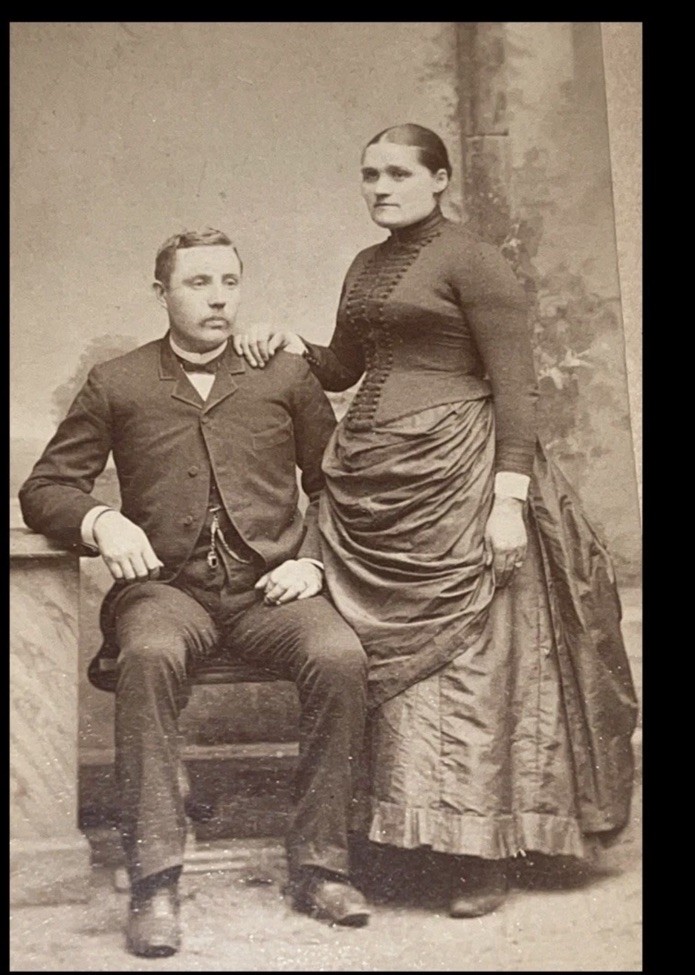 Fun Antique Cabinet Card Schmidt Couple Man Chair Photo Photograph 4”