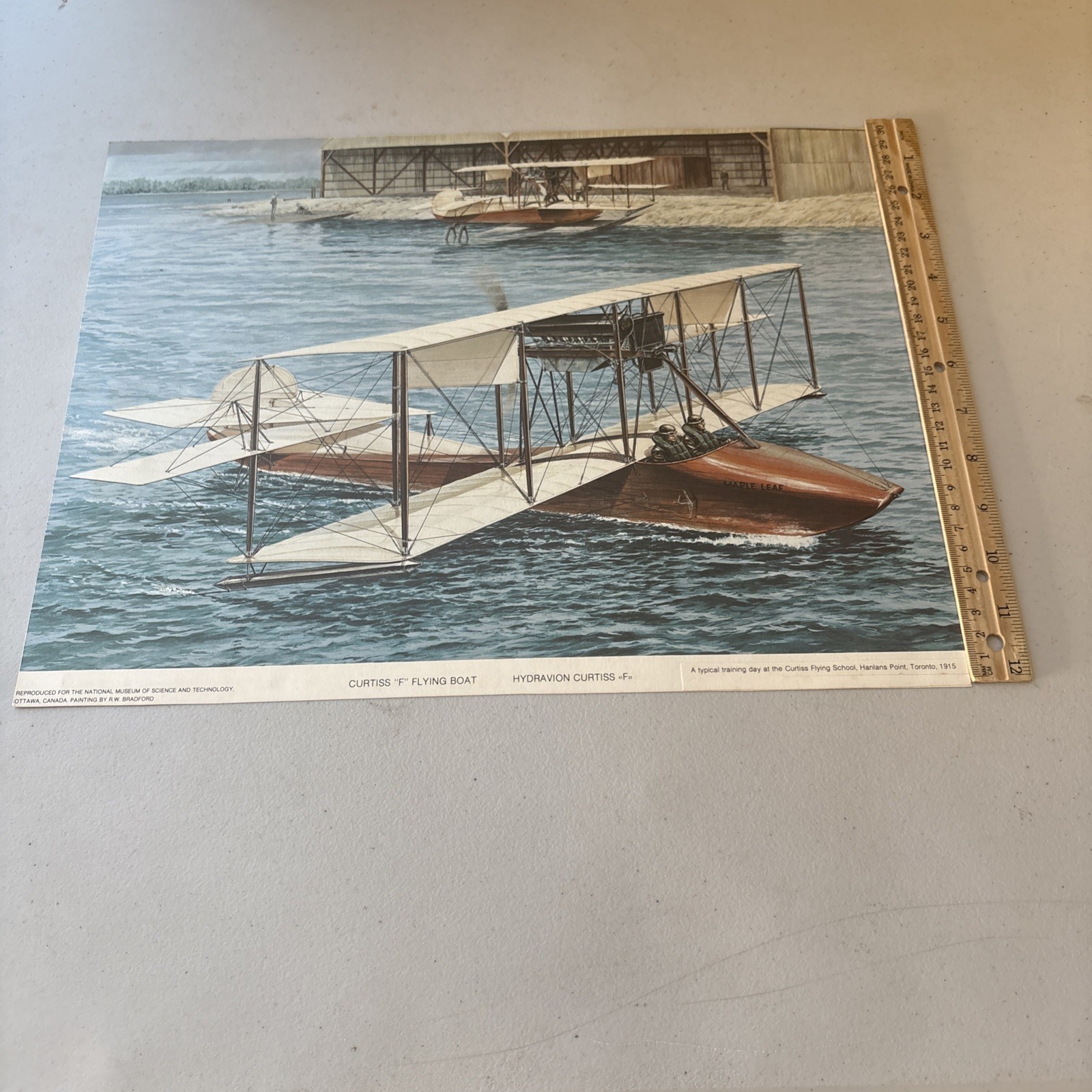 Vintage R.W Bradford Print: Hydravion Curtiss F Flying Boat School Toronto 1915