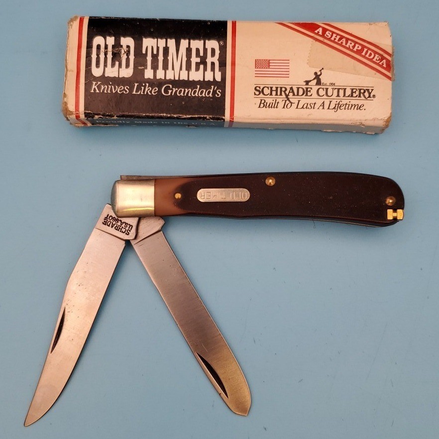 Vintage Schrade Old Timer 96OT Bearhead Trapper Pocket Knife Made In USA