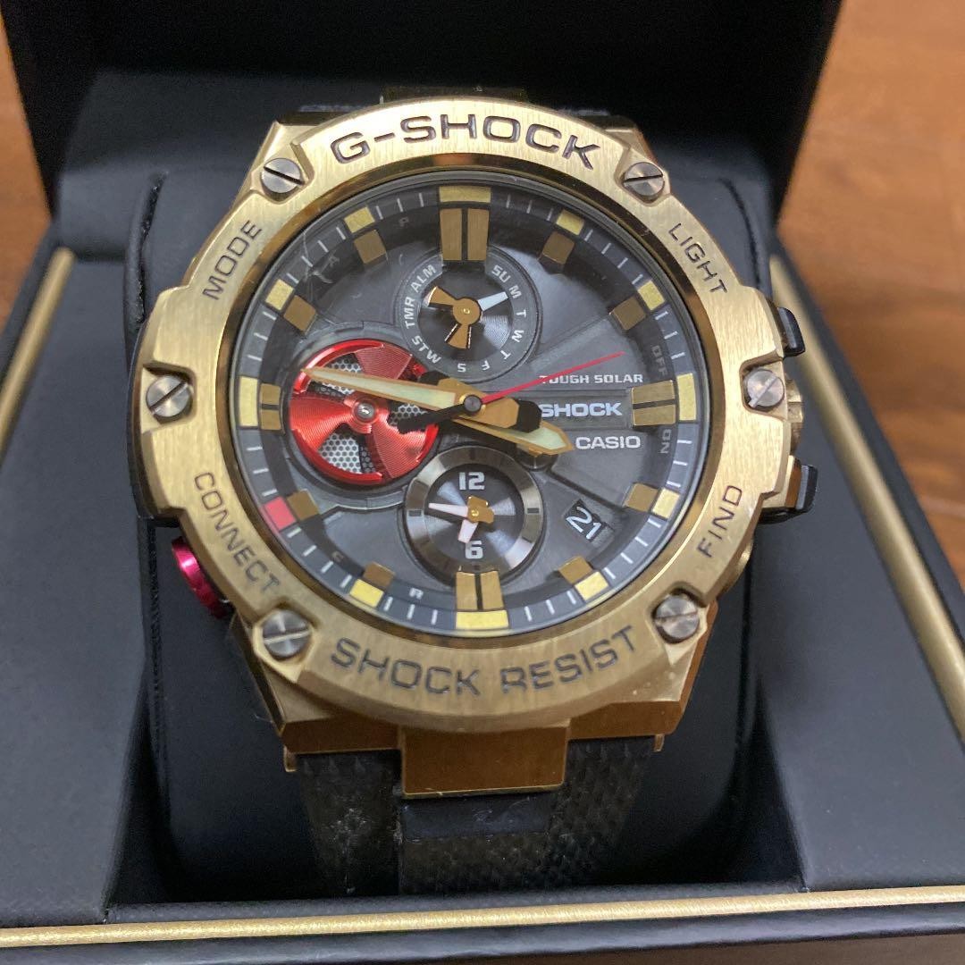 Casio G-SHOCK GST-B100RH-1AJR Hachimura Solar Radio Black Red Gold Watch