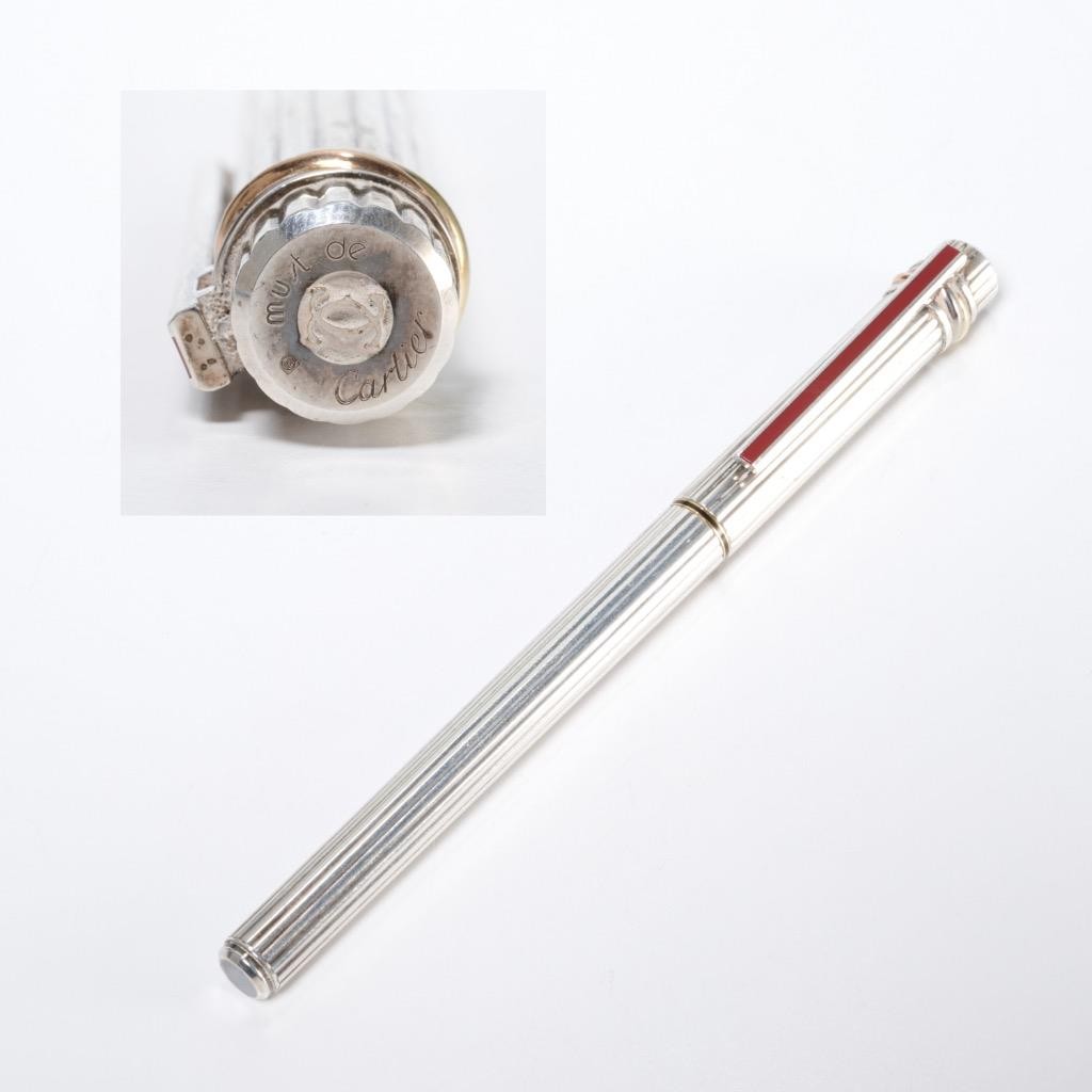 Cartier Must de Cartier Vendome Silver Tone Ribbed Fountain Pen w 18k Gold Nib
