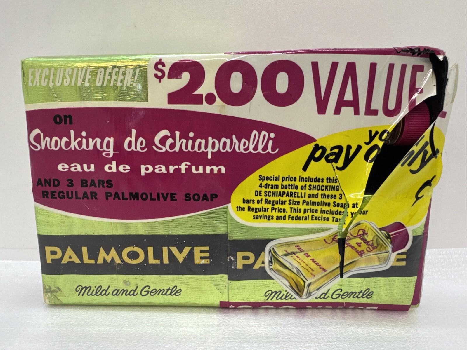RARE Vintage 3 Pack PALMOLIVE Bar Soap W/Shocking De Schiaparelli Eau De Parfum