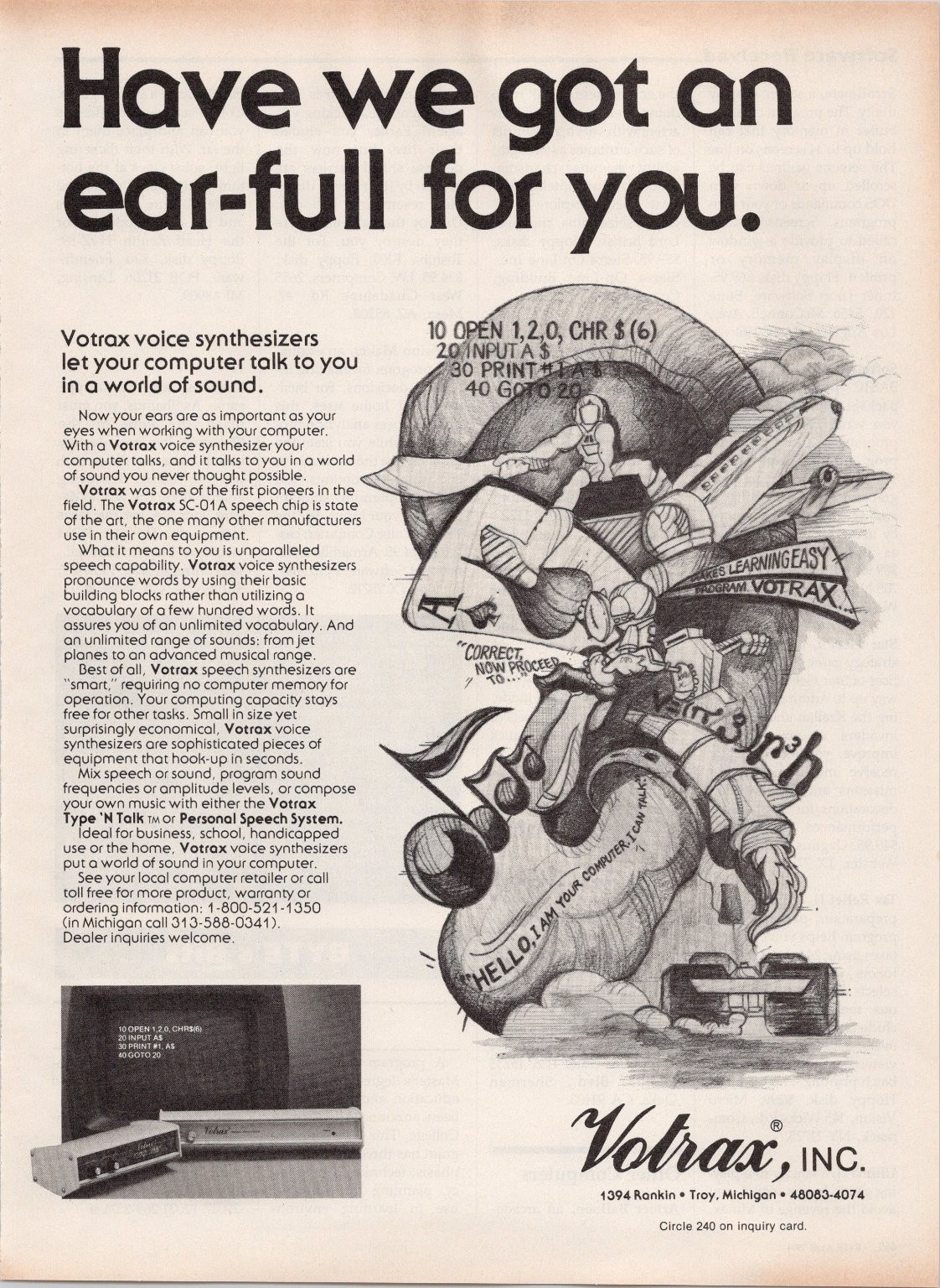 Votrax 1984 Vintage Print Ad Voice Synthesizer SC-01A Speech Chip