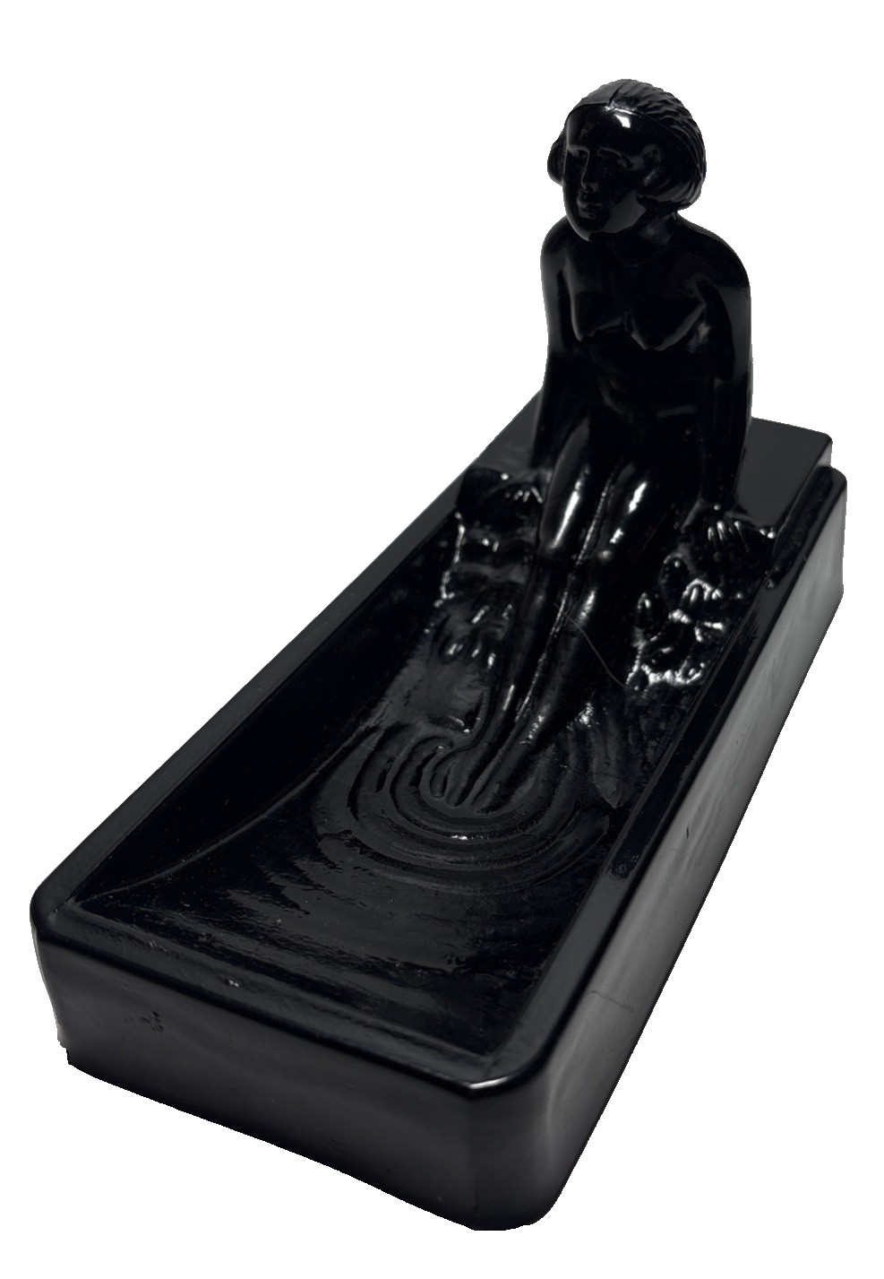 Vintage 1981 Sarsaparilla Art Deco Bathing Beauty Black Amethyst Glass Dish SDD
