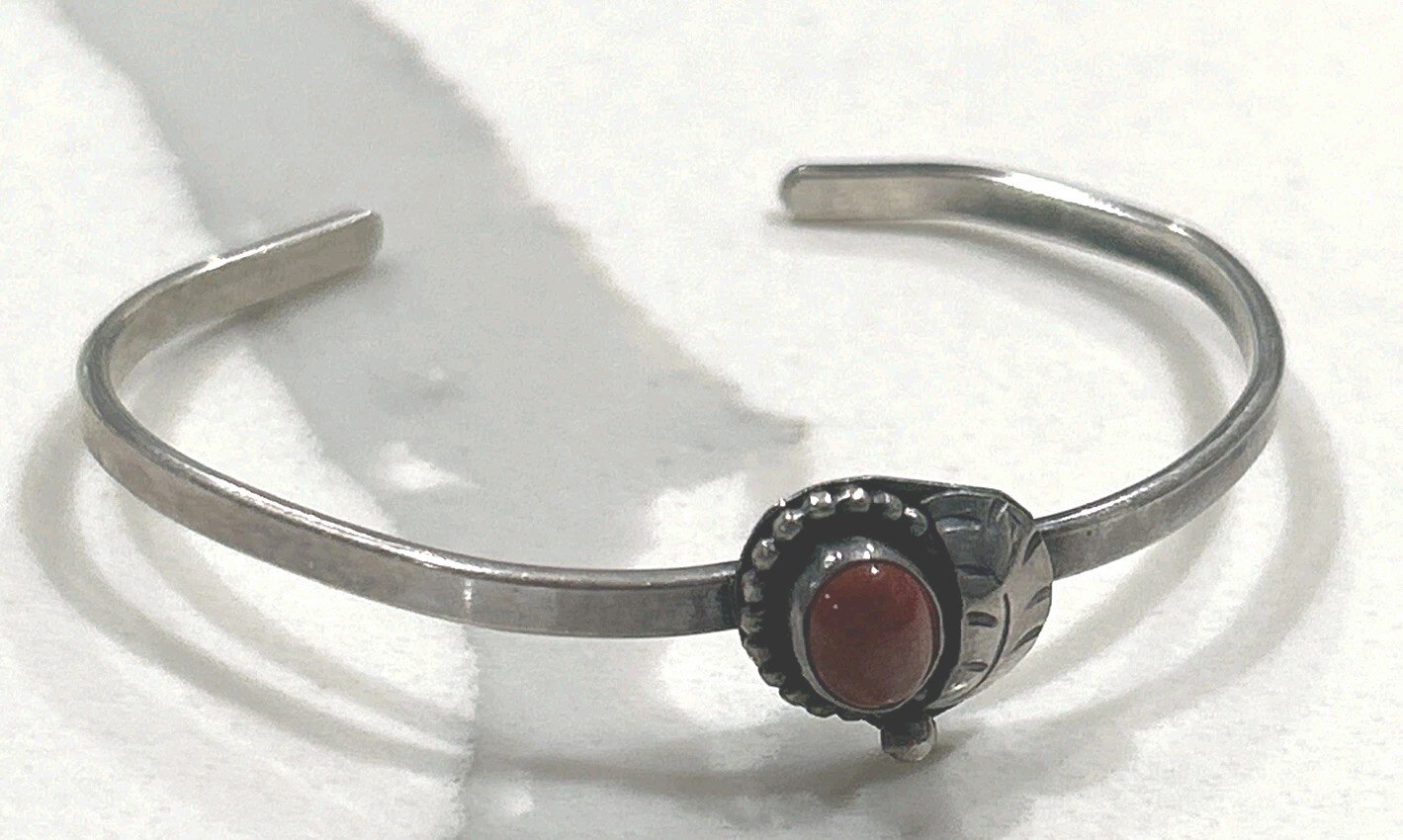 Navajo Native American sterling silver Orange Coral vintage cuff bracelet