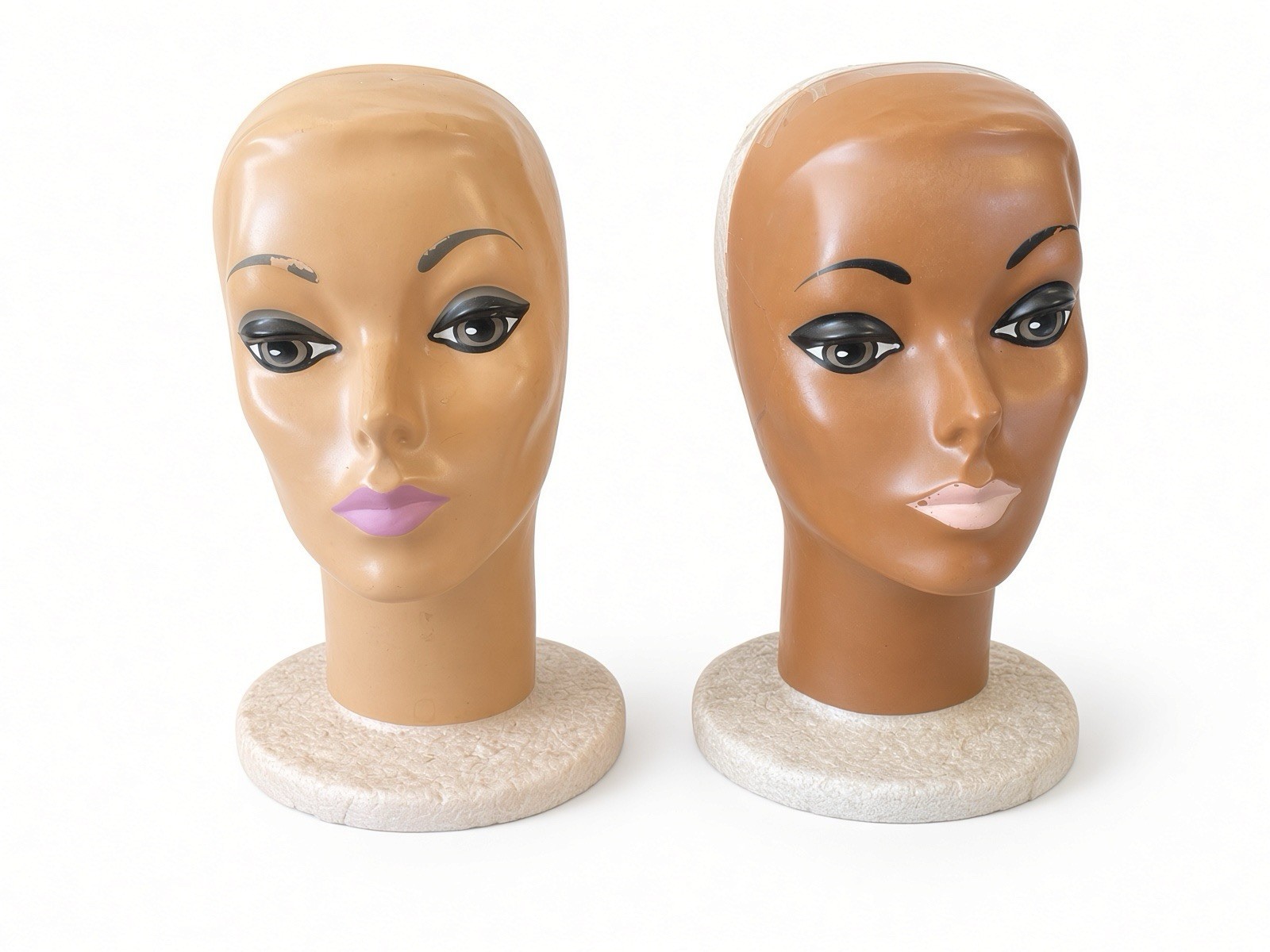 Vintage 60's Mannequin Styrofoam & Plastic Head Wig Stand Brown Lot of 2