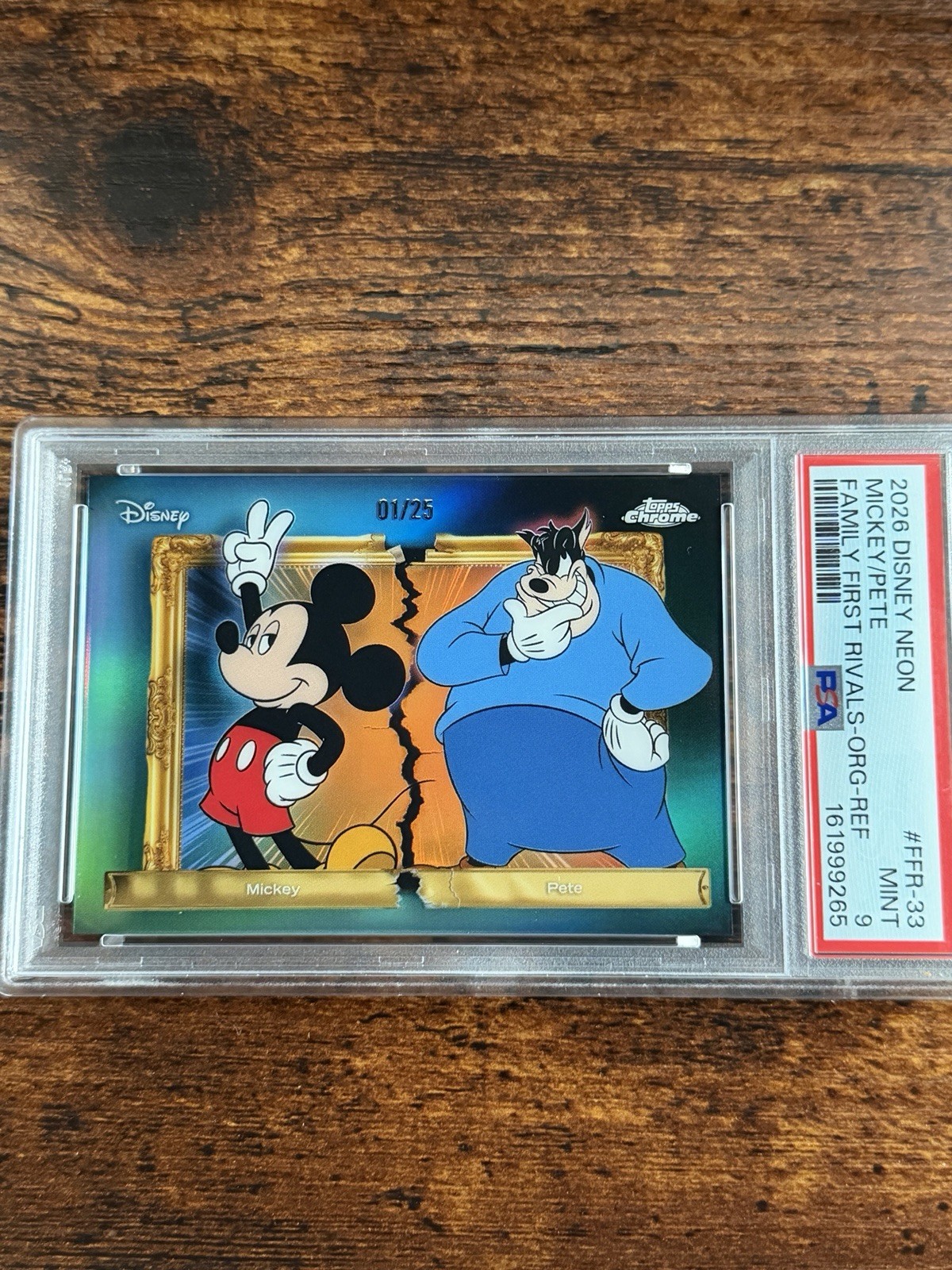 2026 Topps Disney Neon Mickey Mouse Pete FFR-33 01/25 Alpha PSA 9 POP 1 Highest