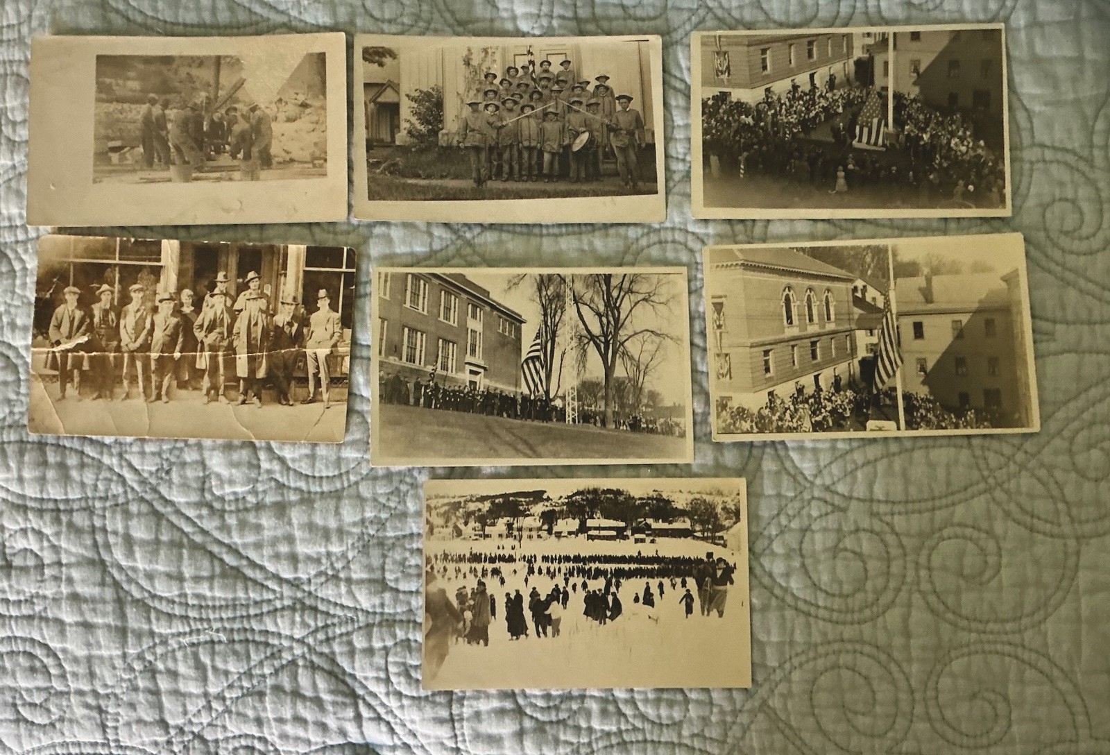Hallowell ME RPPC Lot 7 Real Photo Postcards Granite Works Parade Band Snowshoe