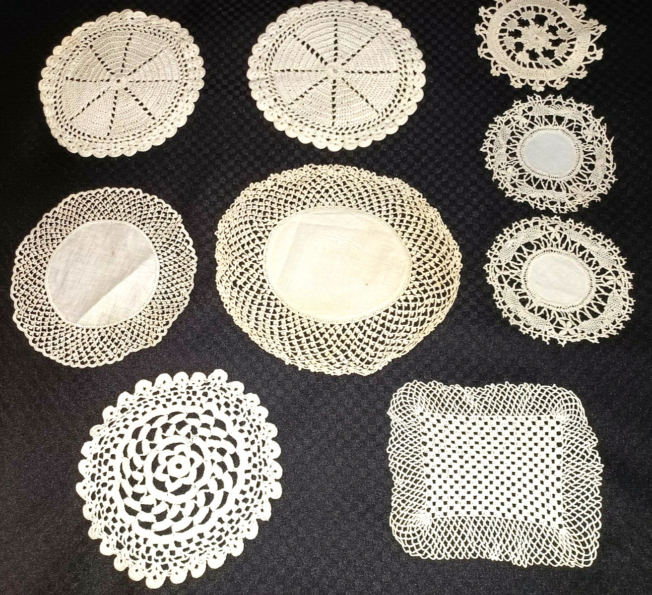 9 Vintage Doilies white ecru ivory Crochet Lace 6-9\