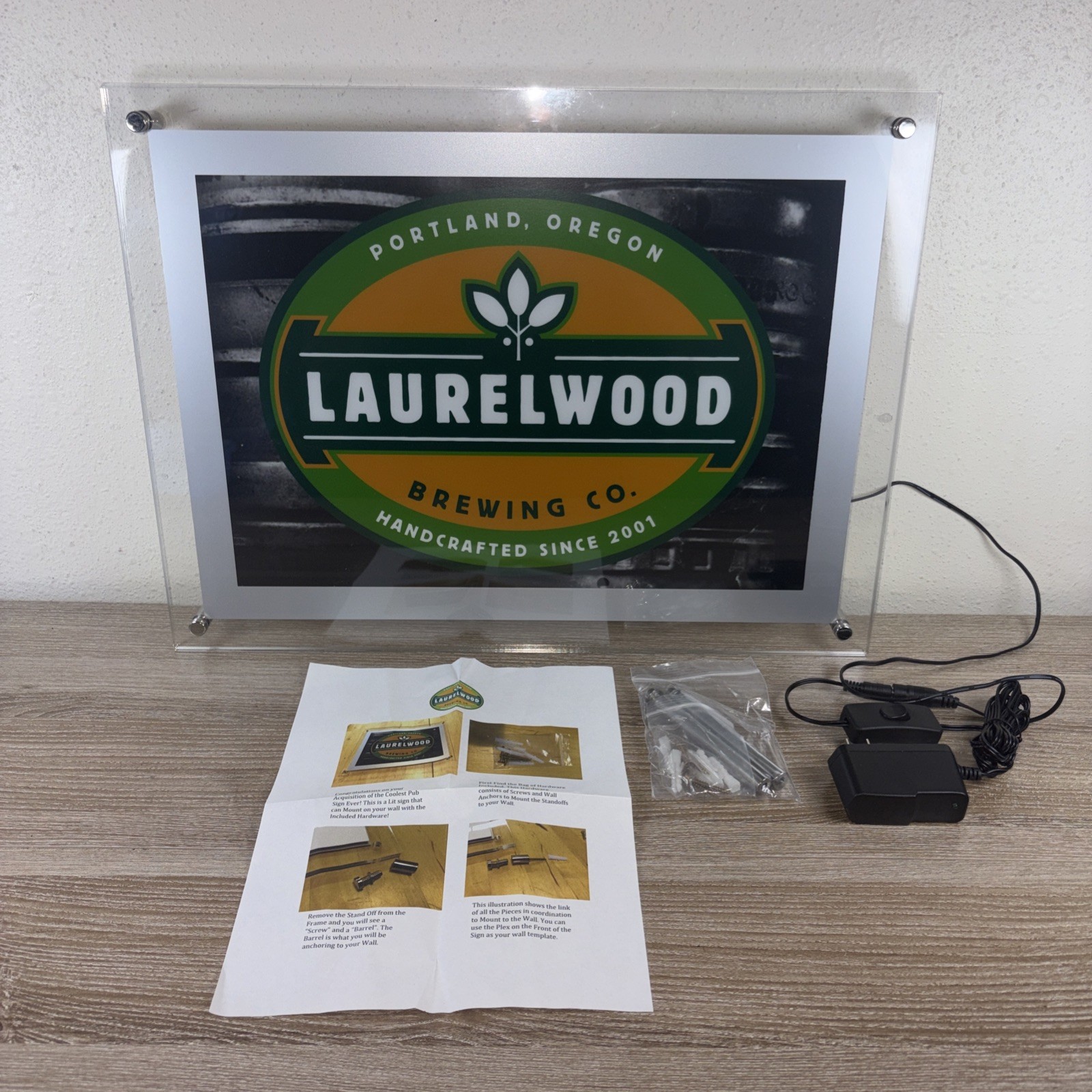 Acrylic Lighted Standoff Sign Laurelwood Brewing Co. Portland Oregon Beer Sign
