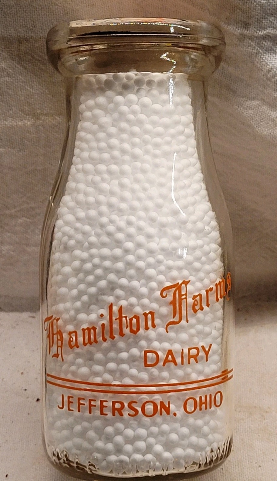 Hamilton Farms Dairy Half Pint Milk Bottle Jefferson Ohio Nice Farm Scene