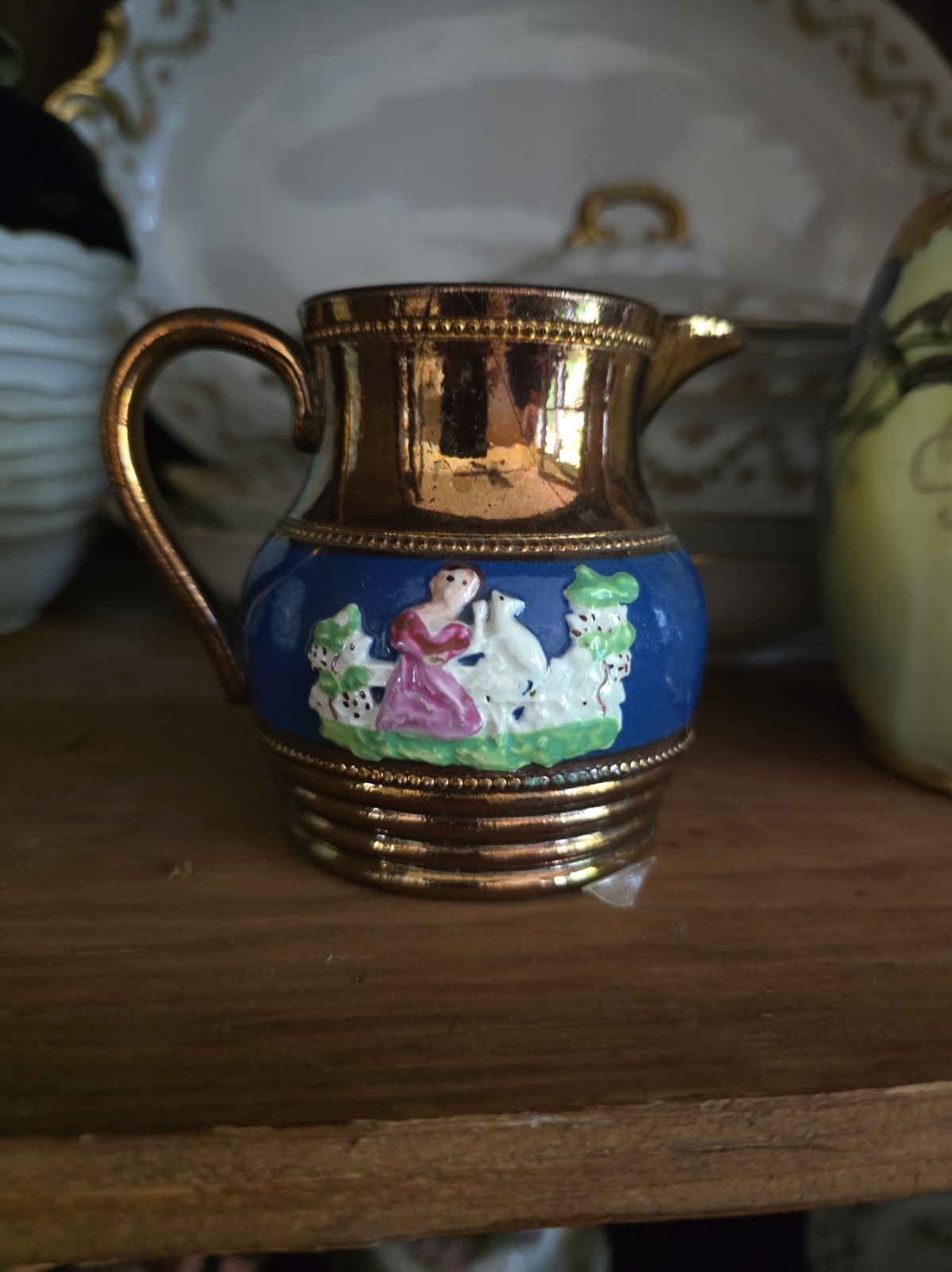 Antique 19th c. Copper Luster Cream Jug Pitcher Creamer Staffordshire Pearlware.